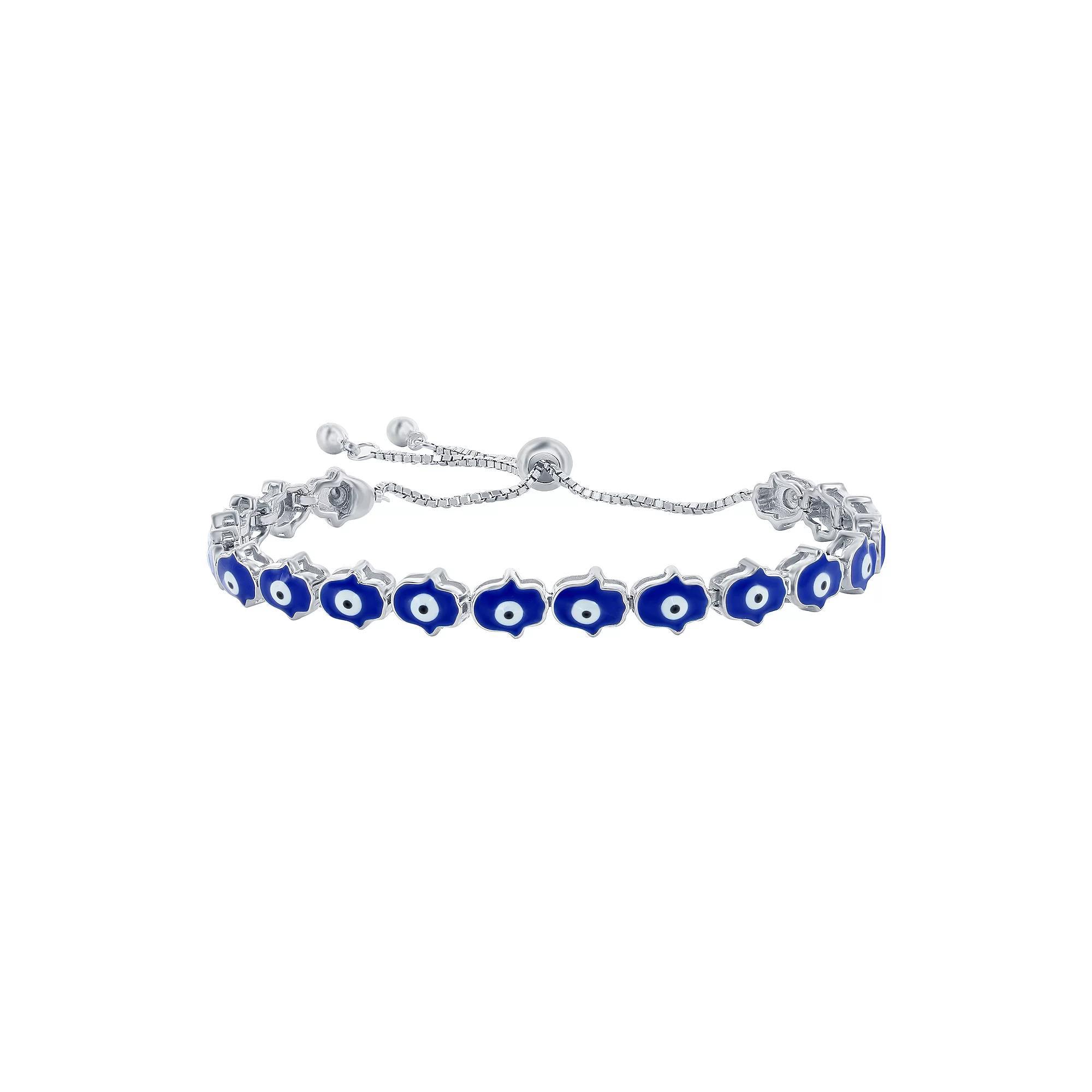 Argento Bella Sterling Silver Blue Enamel Evil Eye Hamsa Bracelet, Women's, Size: 5-9" ADJ, Gold Tone Blue Product Image