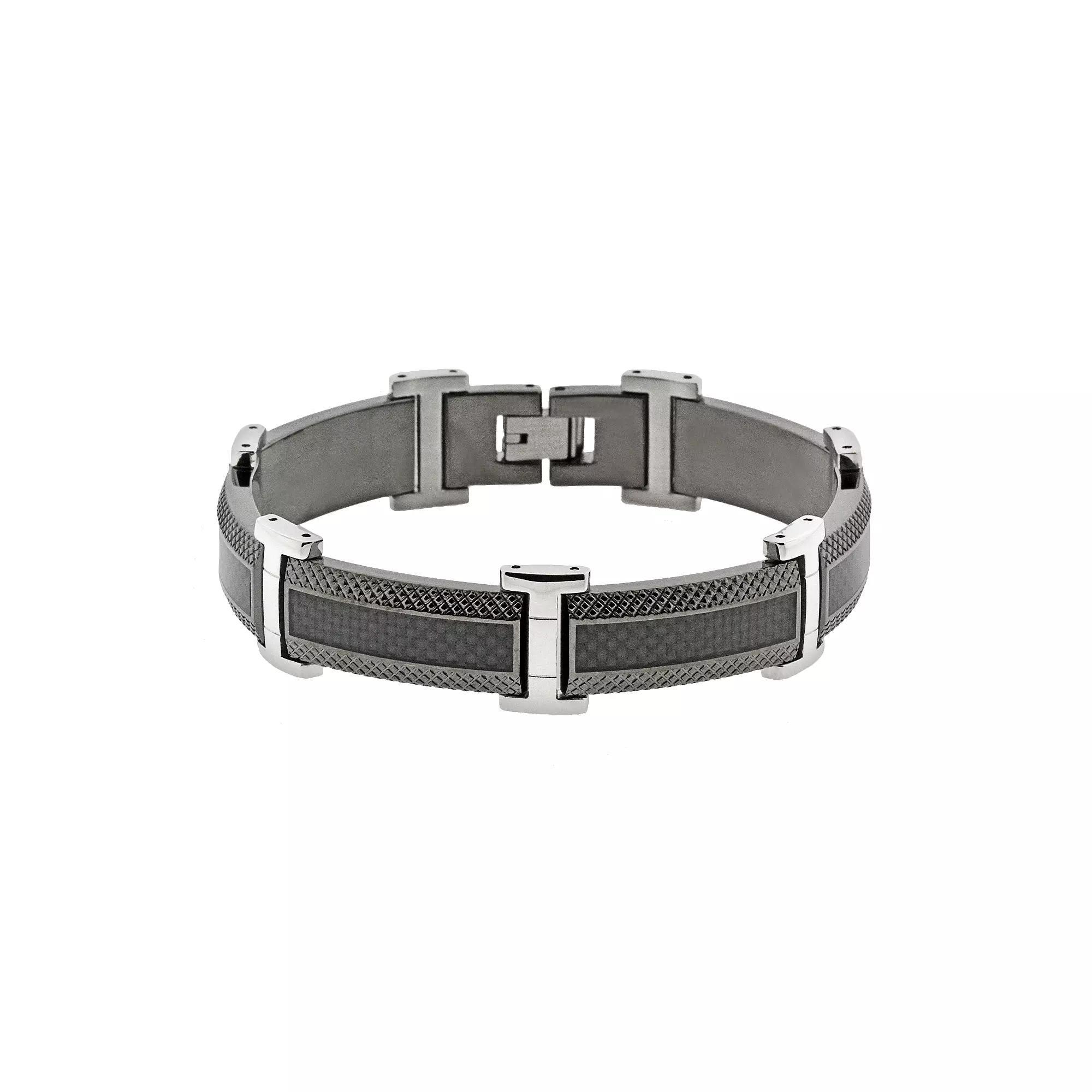 LYNX Stainless Steel Black Ion & Carbon Fiber Bracelet - Men, Men's, Size: 8.50, Silver Product Image