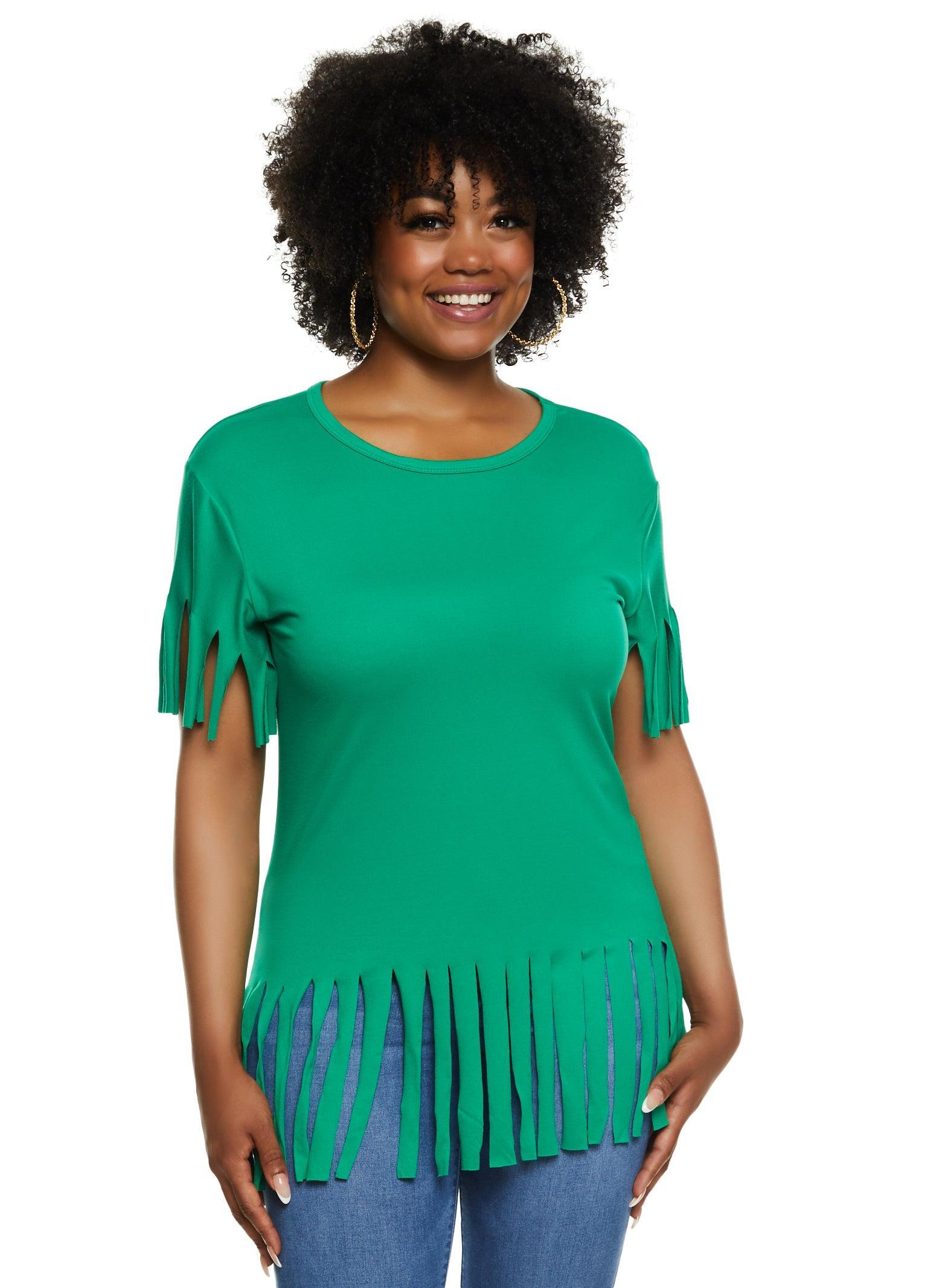 Womens Plus Size Short Sleeve Fringe Hem T Shirt Product Image