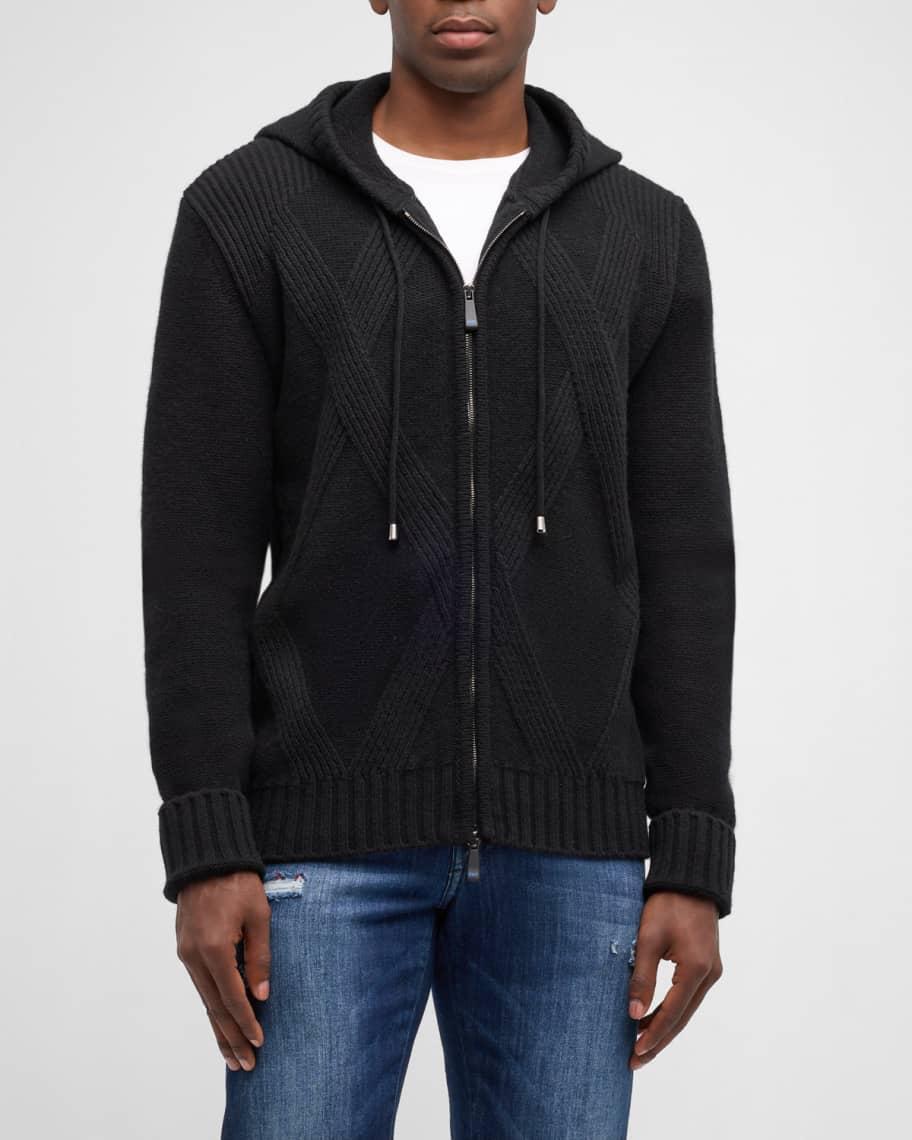Mens Wool Argyle Jacquard Hooded Full-Zip Sweater Product Image