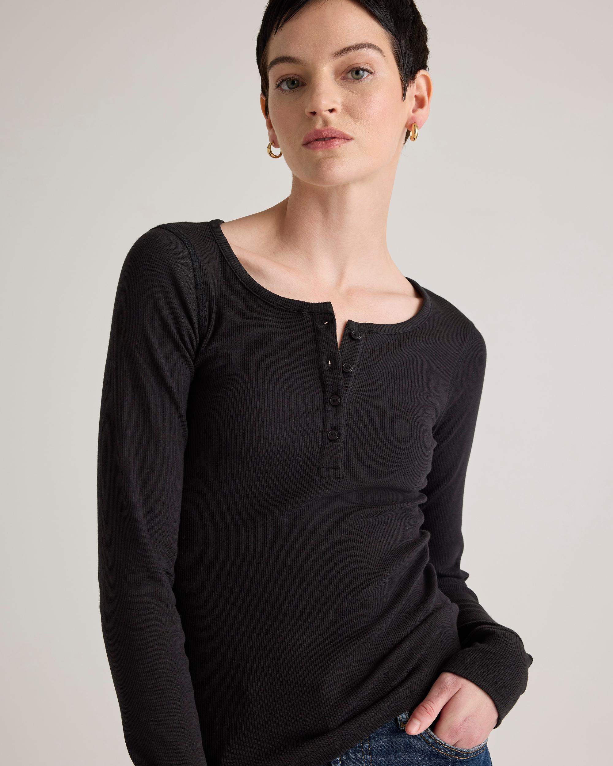 Quince | Women's Micro-Rib Henley Long Sleeve T-Shirt Size XL, Organic Cotton Product Image