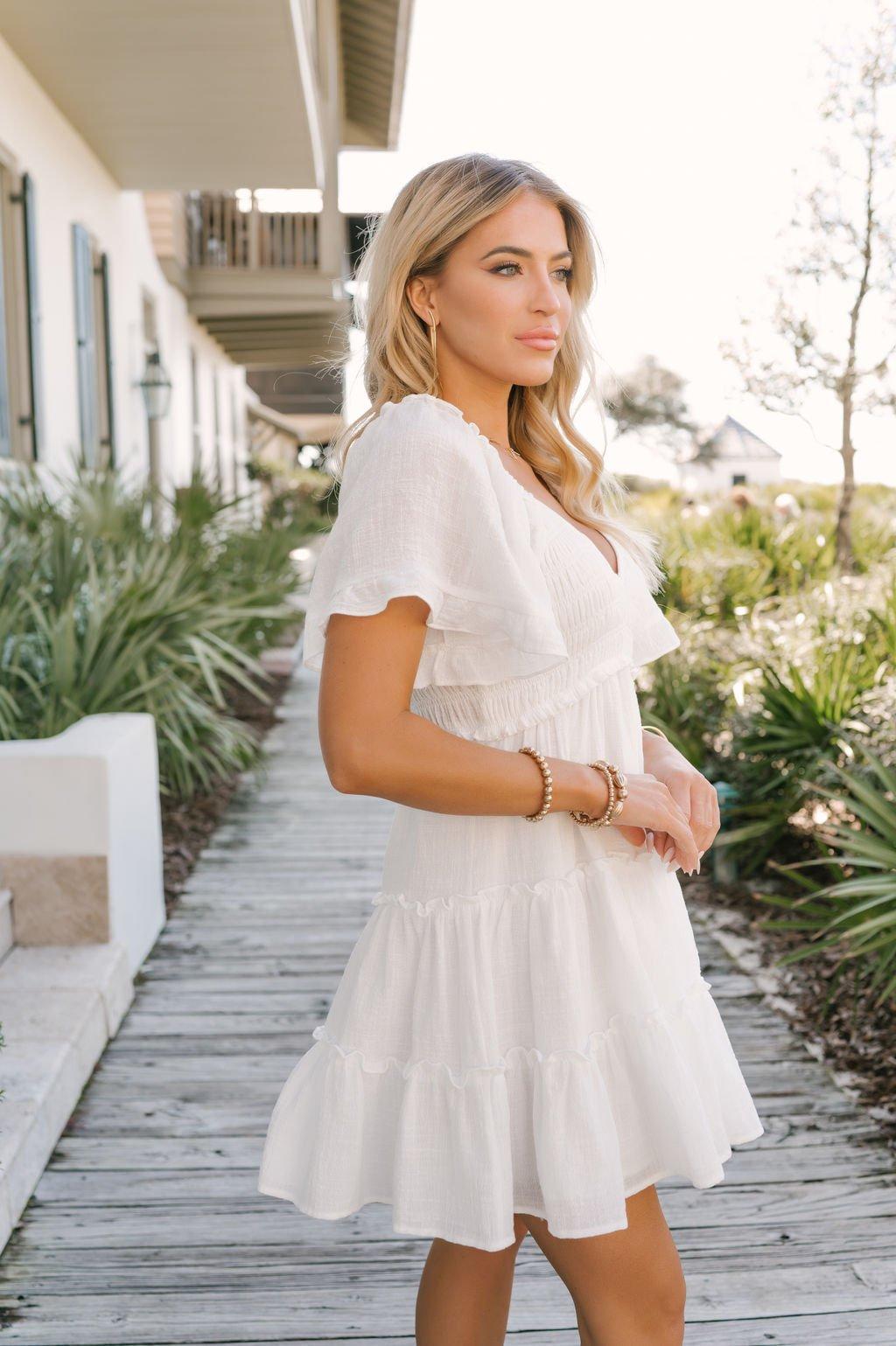 White Babydoll Tiered Mini Dress Product Image