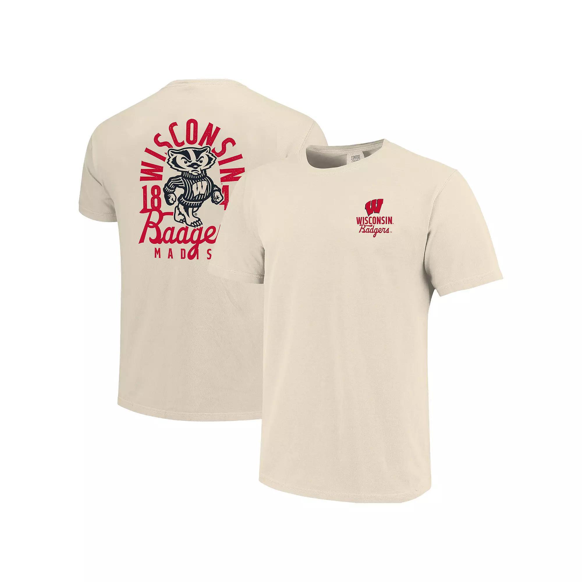 Men's Cream Wisconsin Badgers Comfort Colors Mascot Overlay T-Shirt, Size: 2XL, Beige Product Image