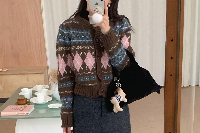 Argyle Print Button-Up Cardigan Product Image
