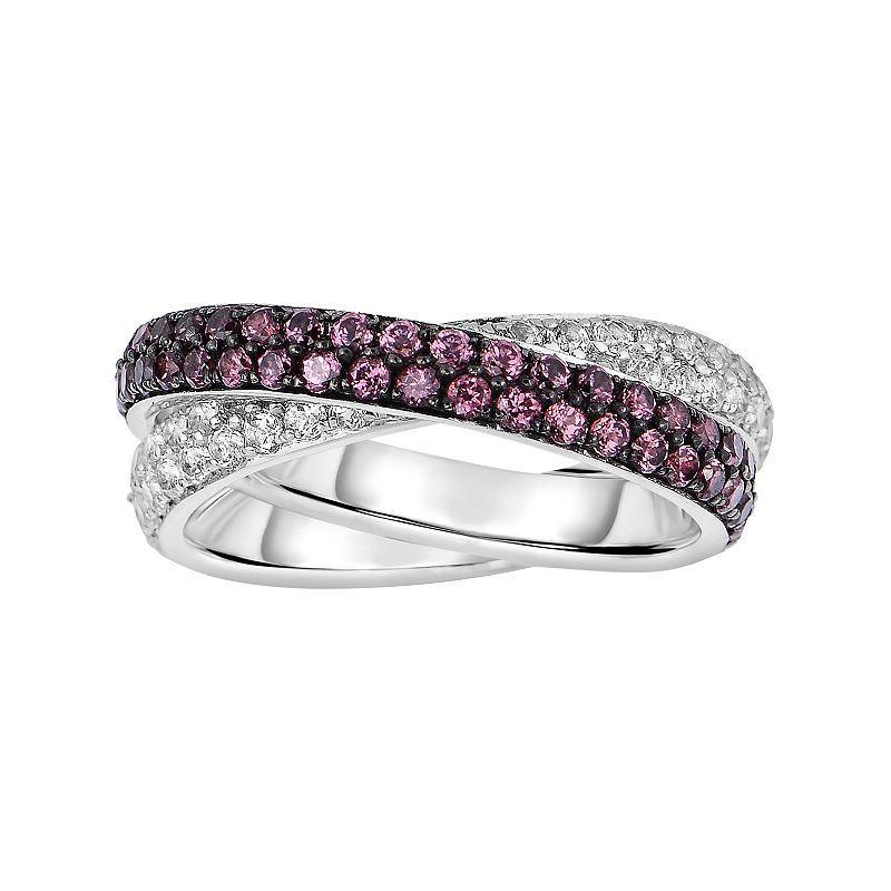 Oro Leoni Sterling Silver Rhodolite Garnet & White Topaz Crisscross Ring, Women's, Size: 6, Multi Product Image