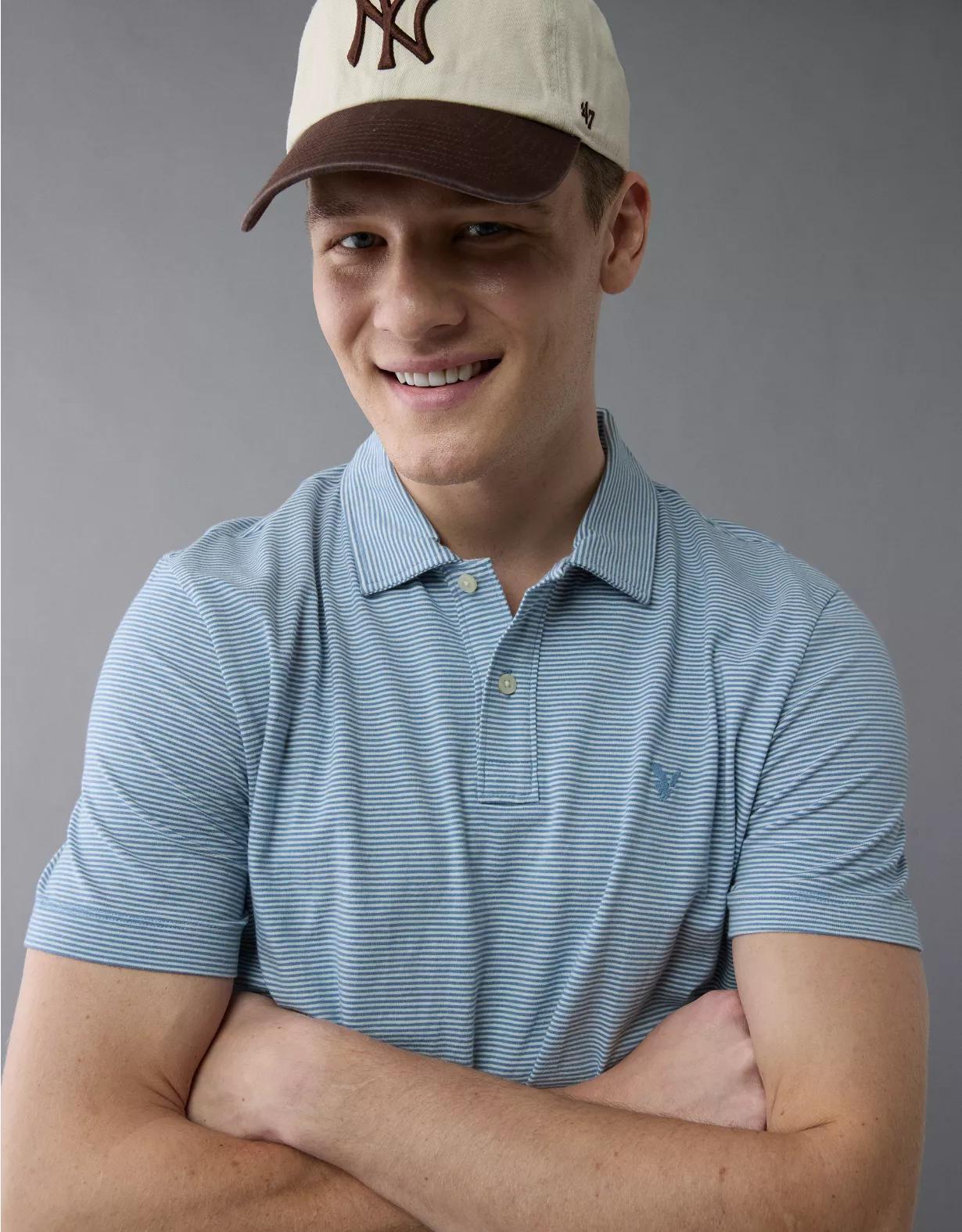 AE 24/7 Club Logo Striped Polo Shirt Product Image
