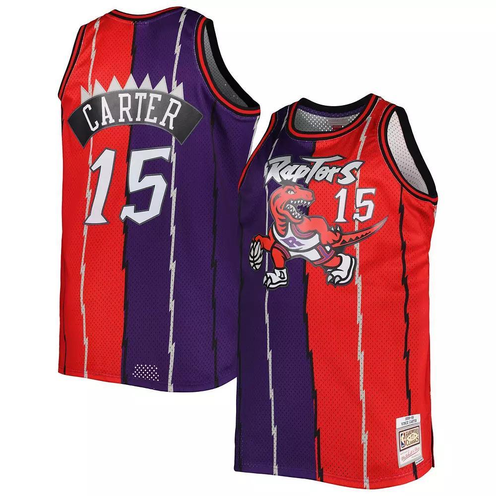 Men's Mitchell & Ness Vince Carter Purple/Red Toronto Raptors Big & Tall Hardwood Classics 1998/99 Split Swingman Jersey, Size: 2XLT, Rpt Purple Product Image
