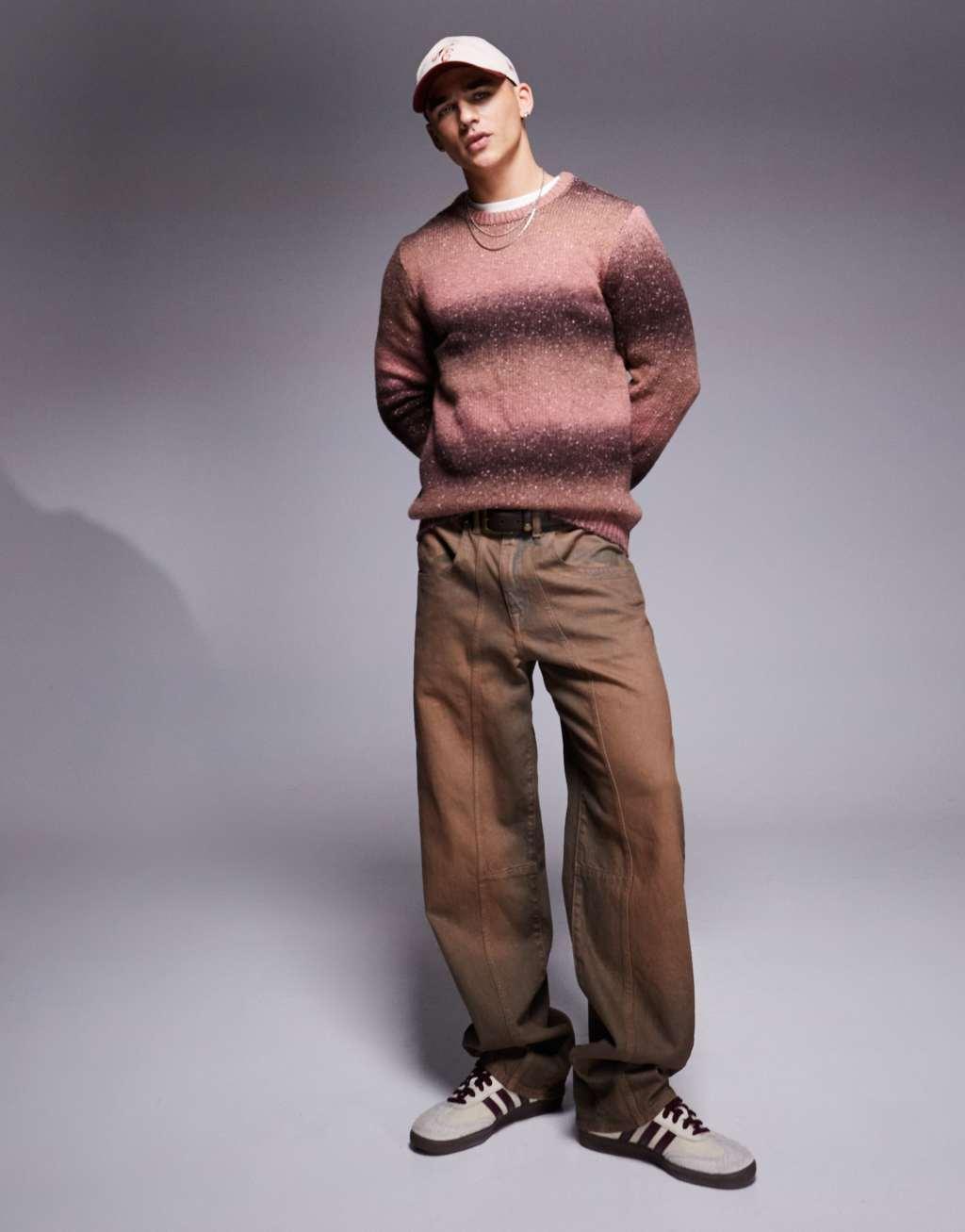 ASOS DESIGN knit sweater with ombre stripe in pink Product Image