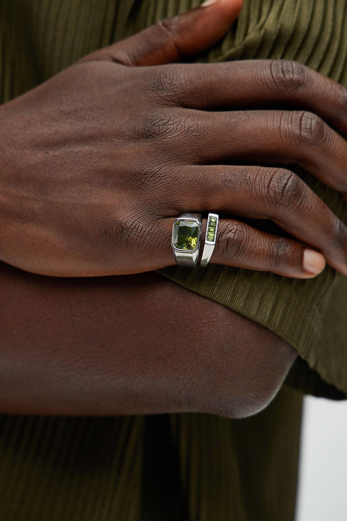 2 Pack Emerald Ring Set - Silver Product Image
