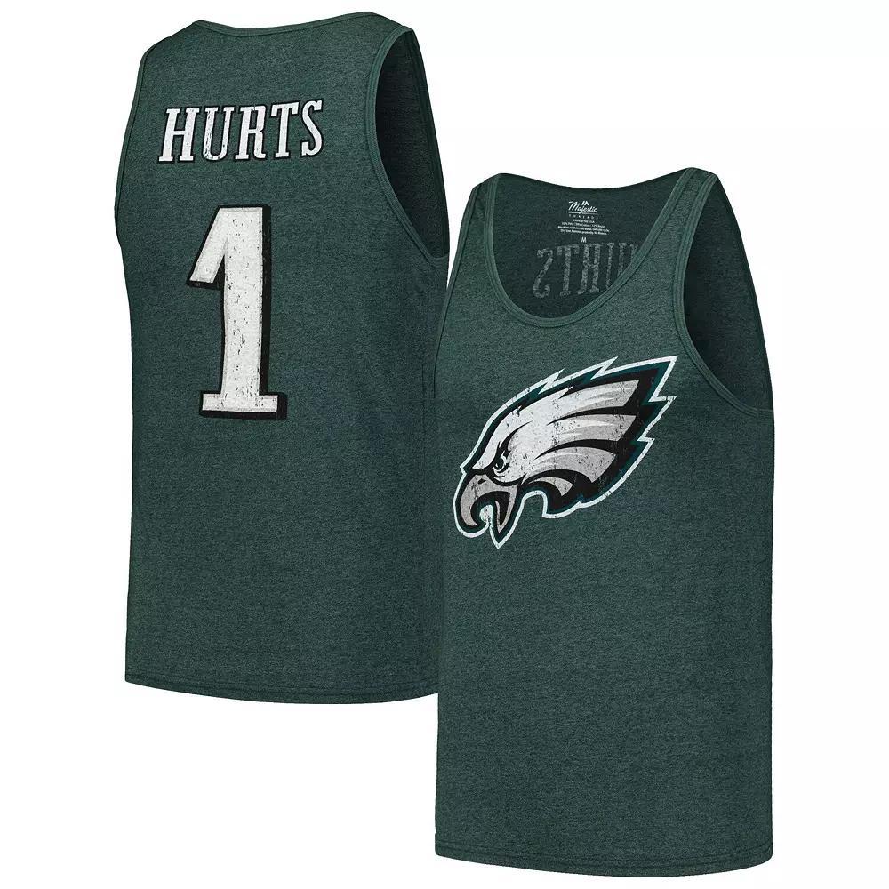 Men's Majestic Threads Jalen Hurts Midnight Green Philadelphia Eagles Player Name & Number Tri-Blend Tank Top, Size: 2XL Product Image