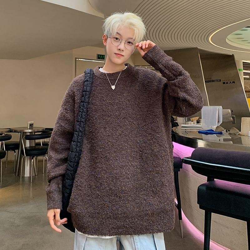Crew Neck Plain Sweater Product Image