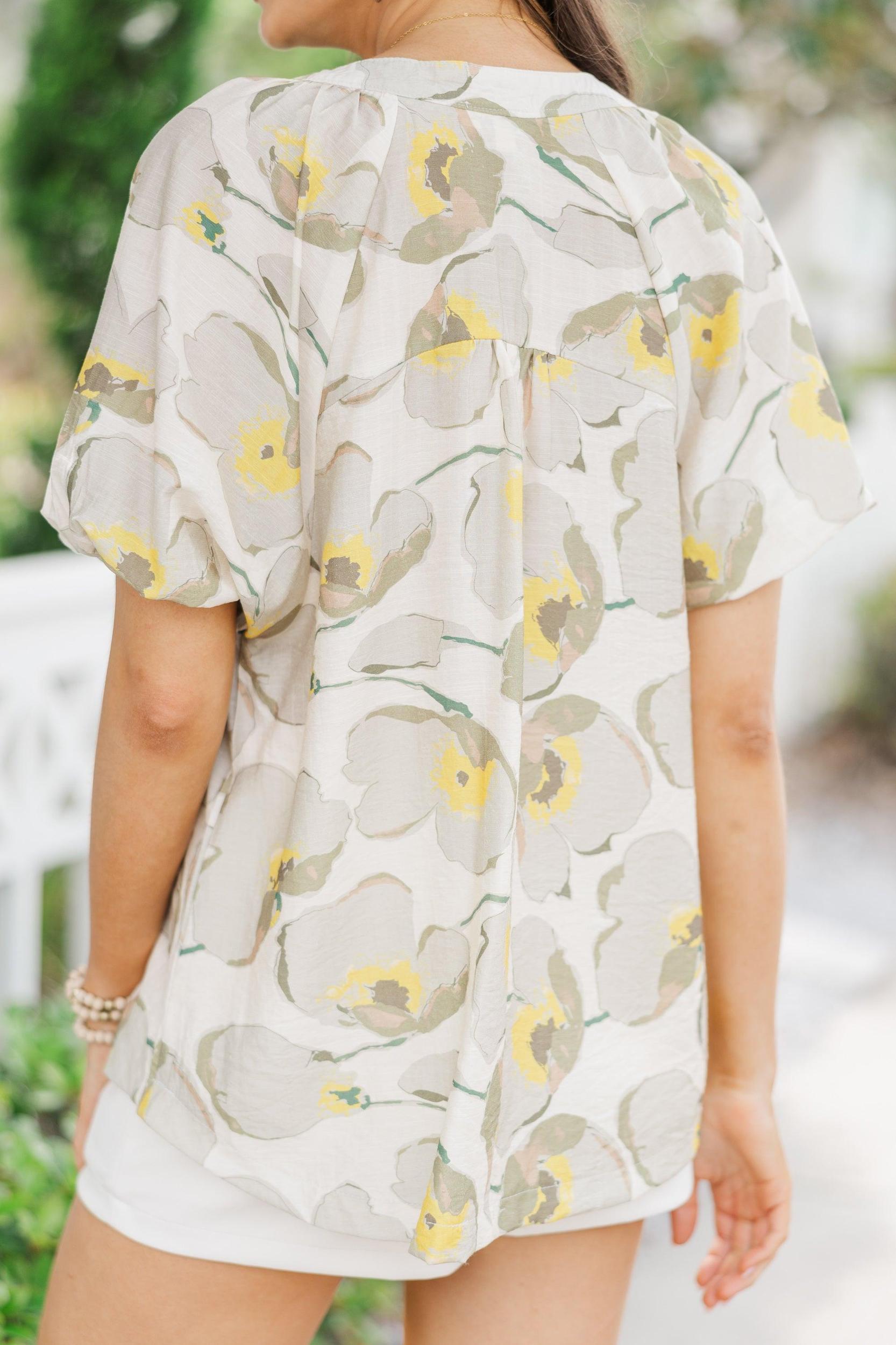 Make Things Happen Taupe Floral Blouse Female Product Image