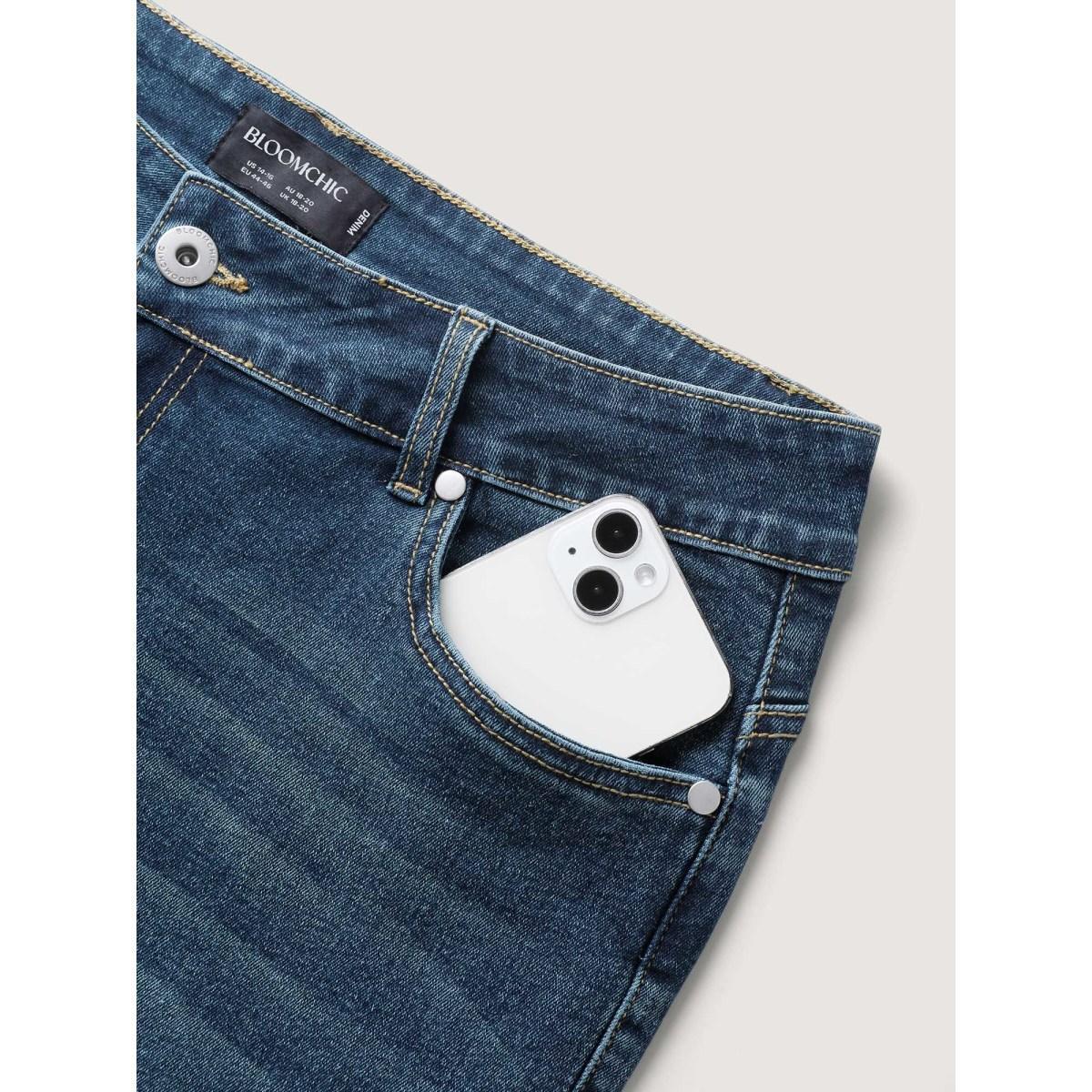 Plus Size Butt Lift Mid-Rise Skinny-Fit Jeans Women Bluevintage High stretch Slanted pocket Jeans BloomChic 14/1X Product Image