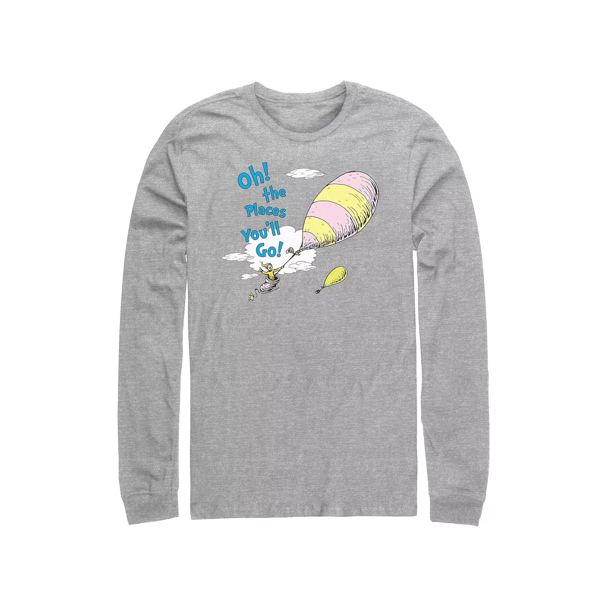 Men's Dr. Seuss Oh The Places You'll Go Long Sleeve Graphic Tee, Size: Medium, Athletic Grey Product Image