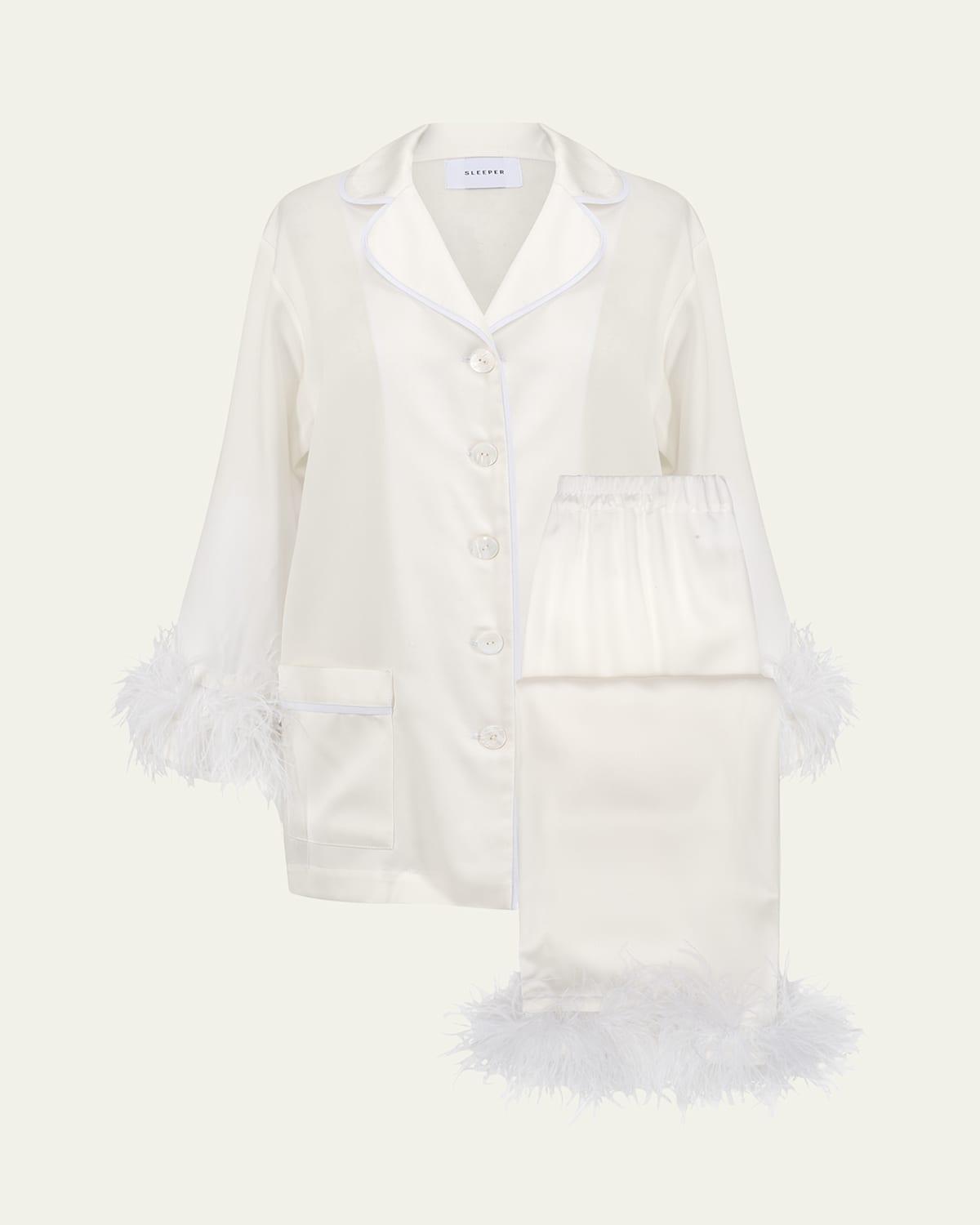 Feather-Trim Party Pajama Set Product Image