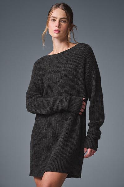 Cashmere Plush Waffle Dress - Dark Heather Grey Product Image