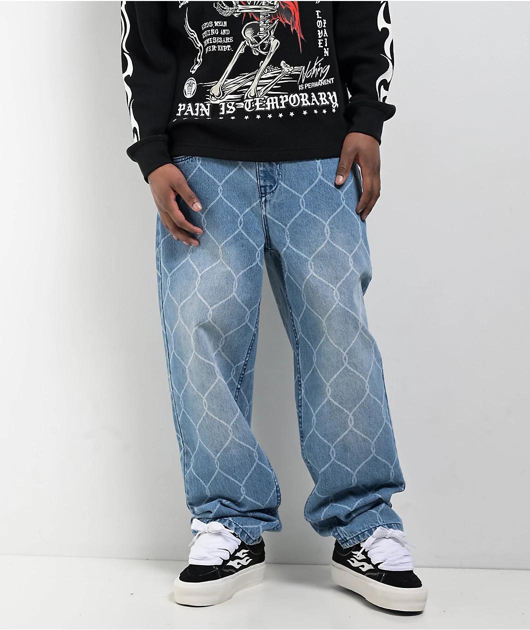 Broken Promises Chain Link Blue Wash Denim Jeans Product Image