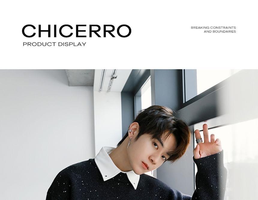 Long-Sleeve Crew Neck Glitter Sweater Product Image