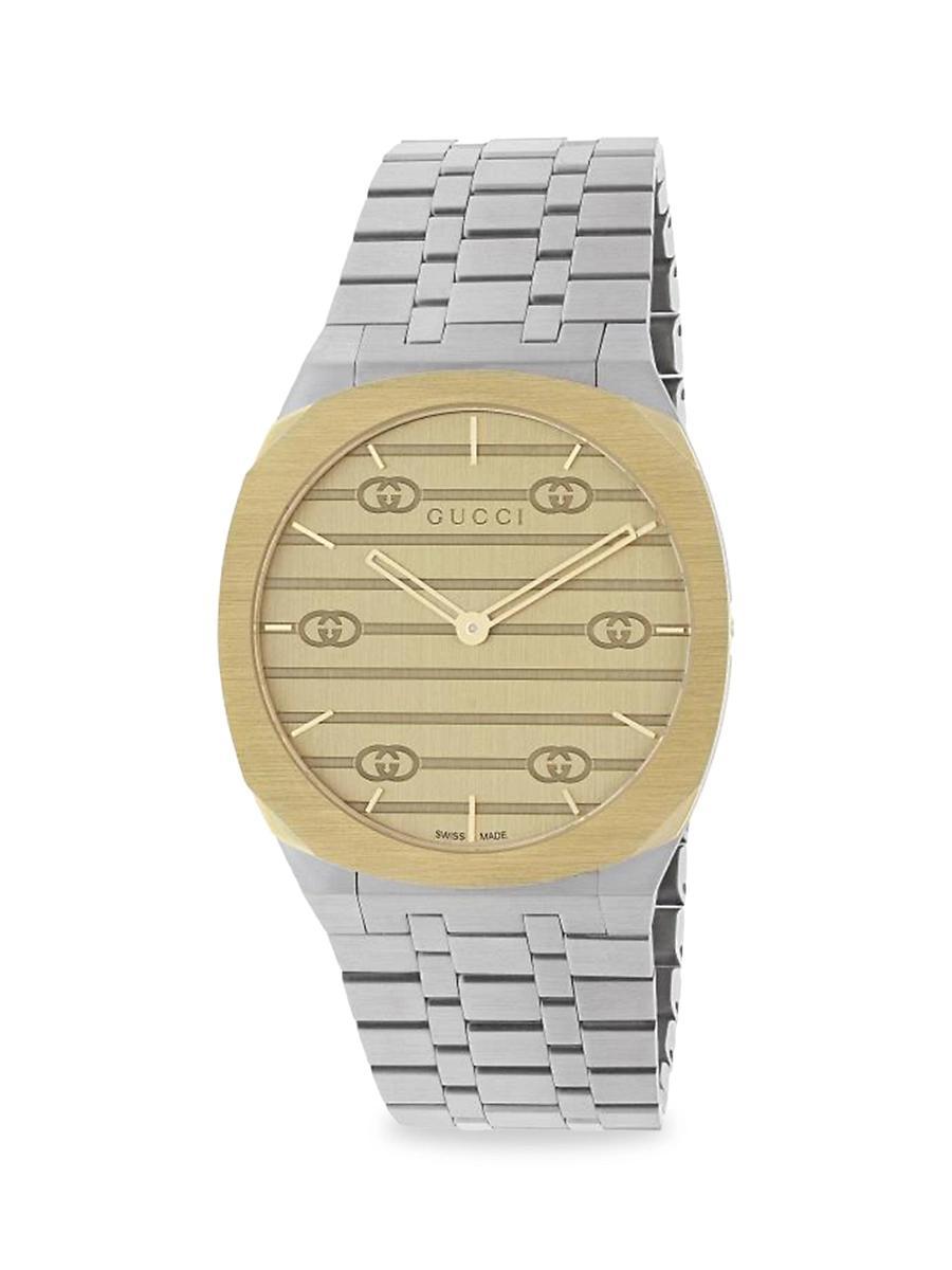 Mens 25H Two-Tone Stainless Steel Bracelet Watch, 34MM Product Image