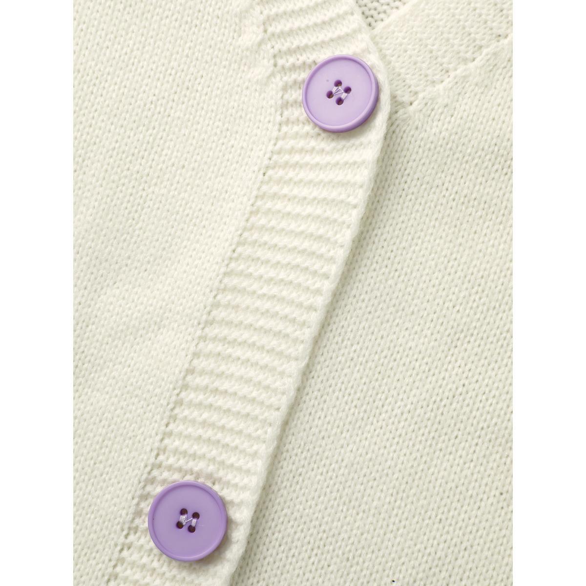 Plus Size Crochet Floral Contrast Button Up Cardigan Ivory Women Casual Loose Long Sleeve Everyday Cardigans BloomChic 22-24/3X Product Image