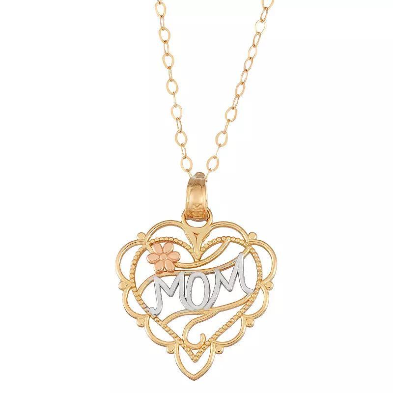 Forever 14k Tri-Tone Gold Mom Heart Pendant Necklace, Women's, Size: 18", 14k  Tone Product Image