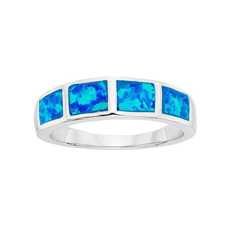Lab-Created Blue Opal Sterling Silver Ring, Women's, Size: 7 Product Image