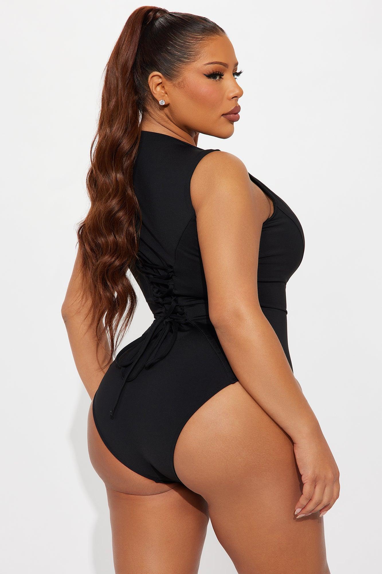 Delvina Snatched Sculpting Lace Up 1 Piece Swimsuit - Black Product Image