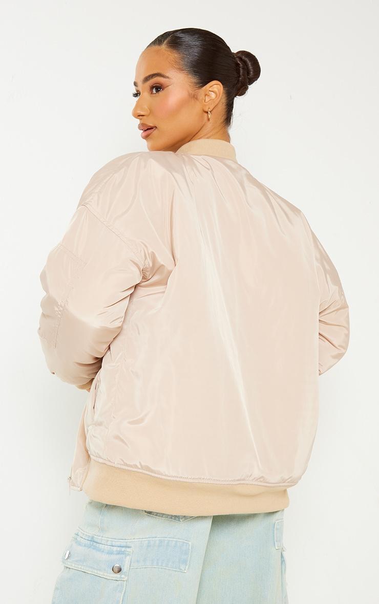Petite Camel Oversized Zip Up Bomber Jacket Product Image