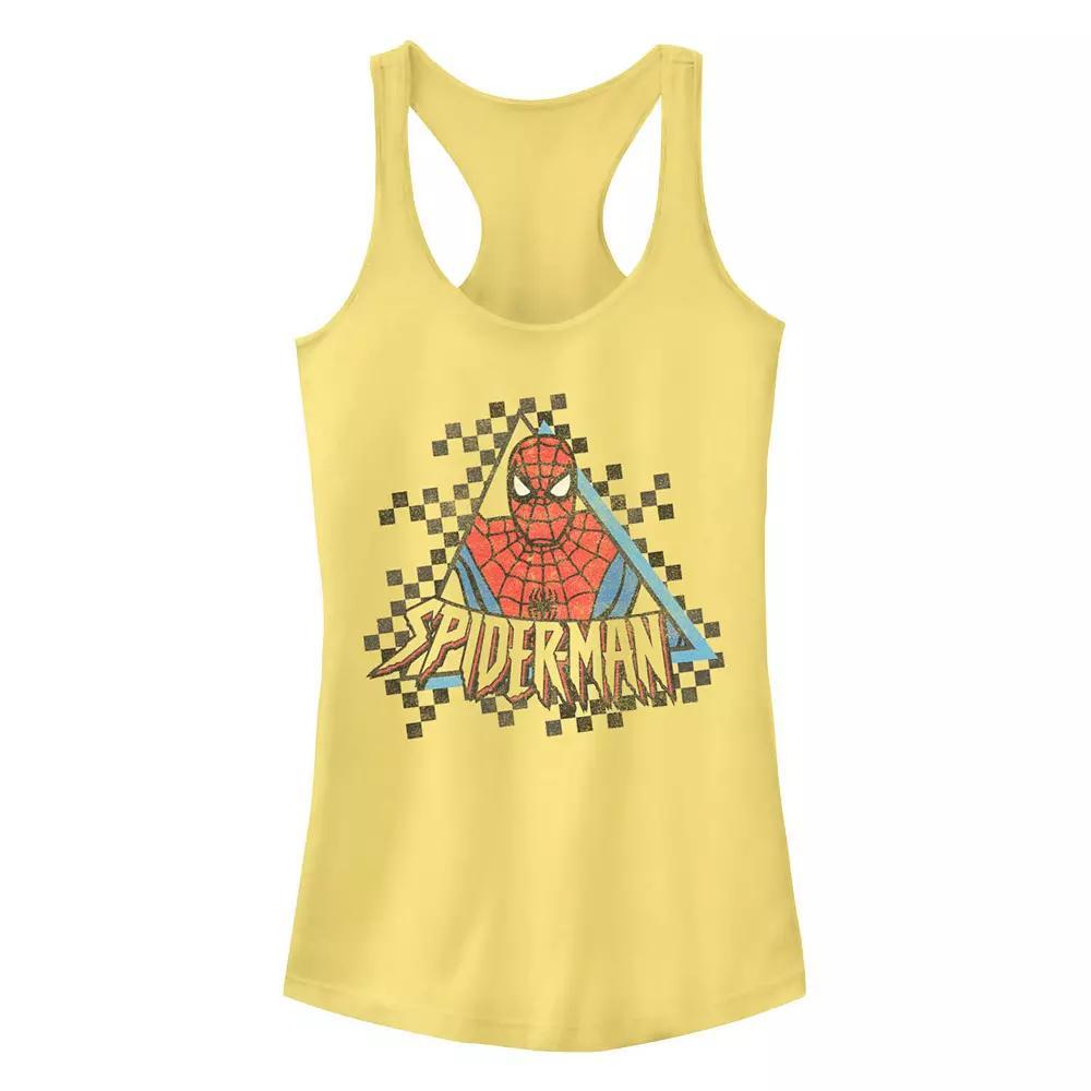 Juniors' Marvel Spider-Man Checkerboard Graphic Tank Top, Girl's, Size: Medium, Banana Product Image