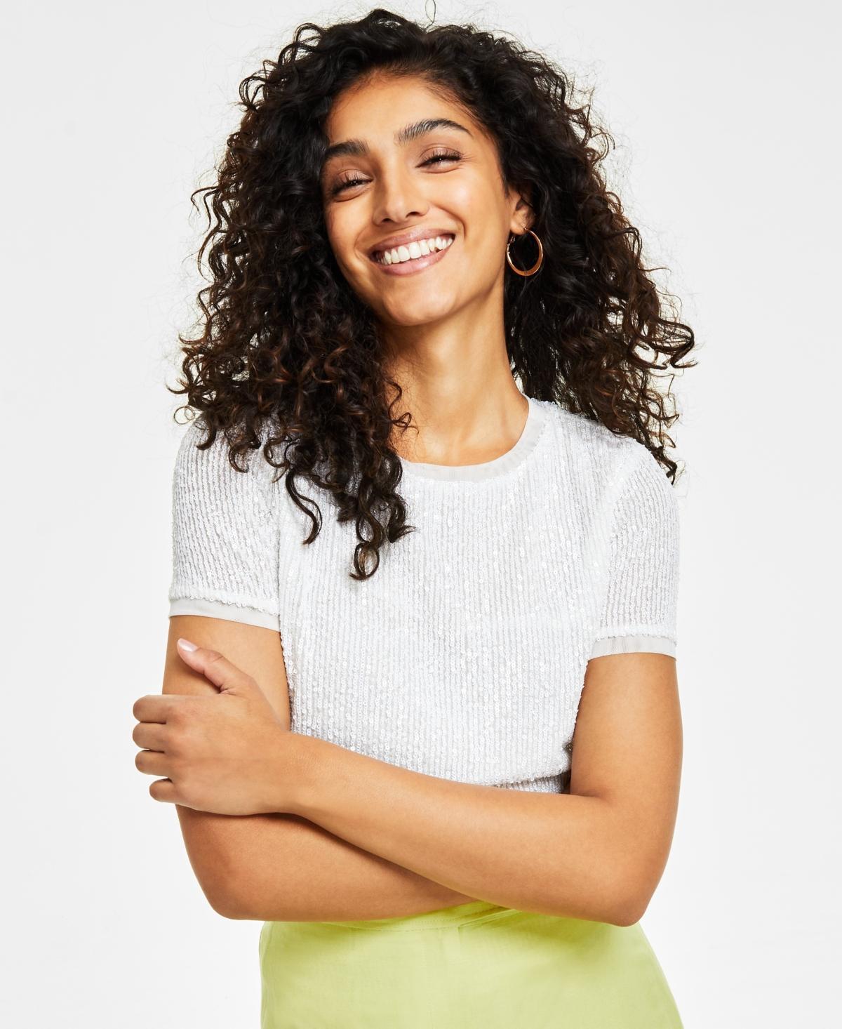 Anne Klein Womens Sequined T-Shirt Product Image