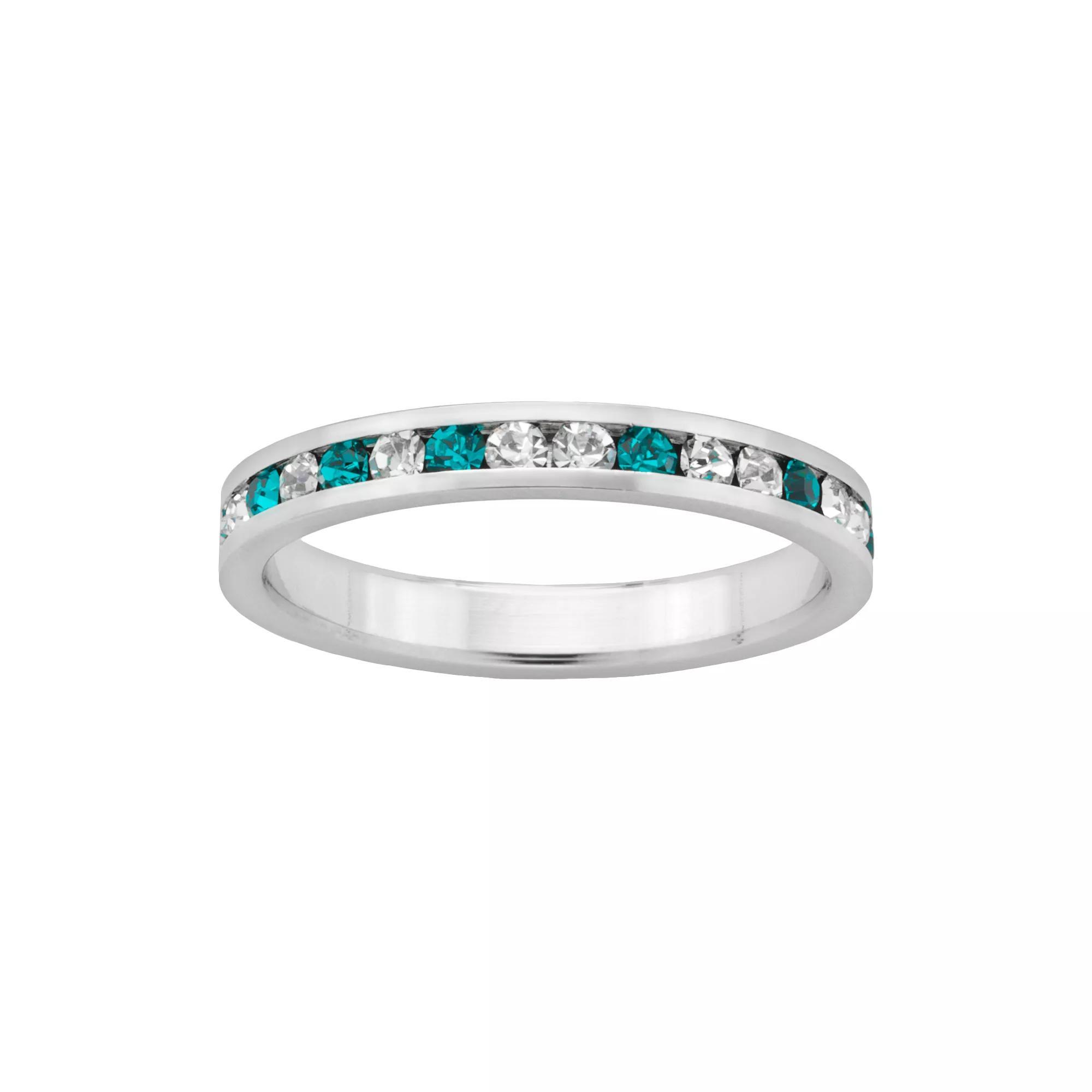 Sterling Silver Teal & White Crystal Eternity Ring, Womens Product Image