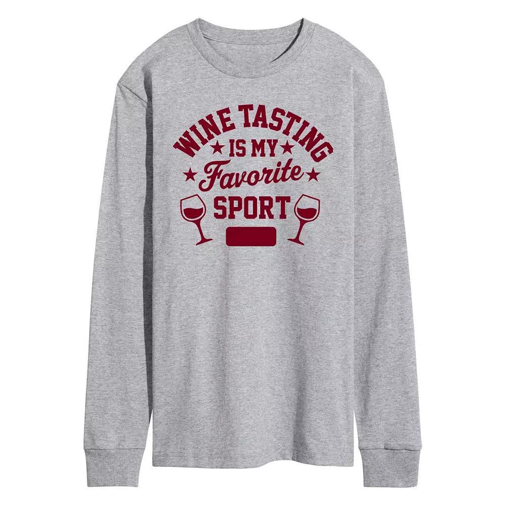 Men's Wine Tasting Fav Sport Long Sleeve Graphic Tee, Size: Small, Gray Product Image