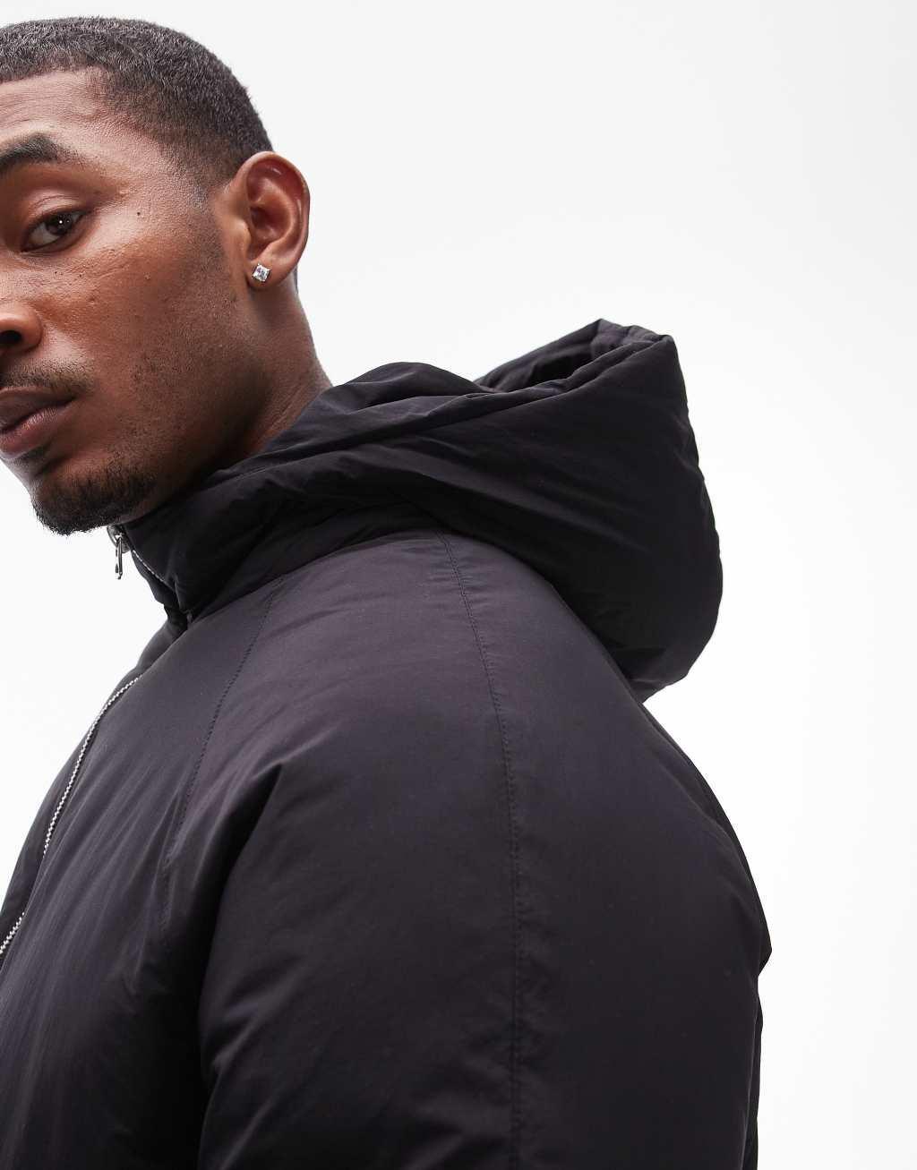 Topman longline puffer jacket in black Product Image