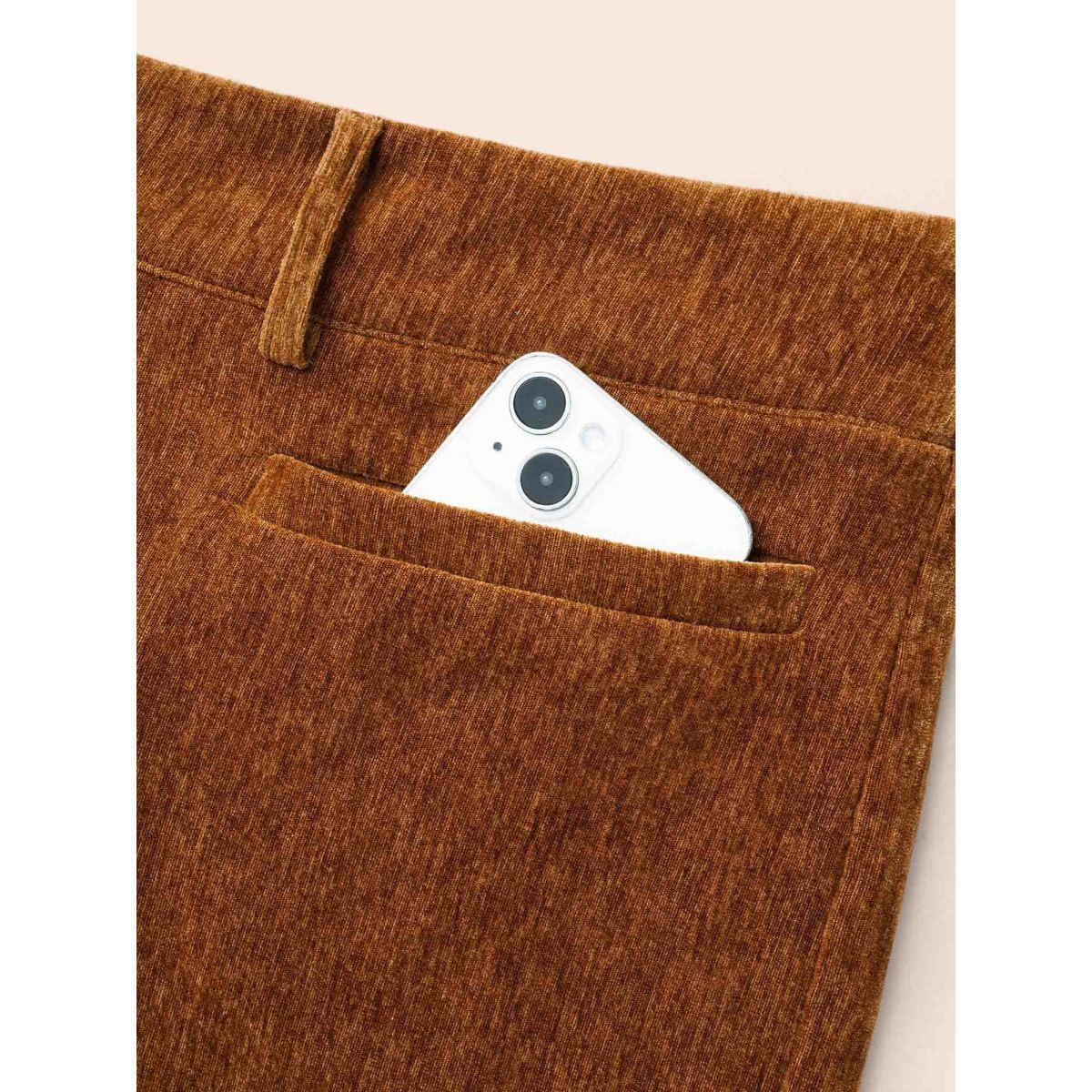 Plus Size Mid Rise Button Up Straight Leg Pants Women Yellowishbrown Casual Straight Leg Mid Rise Everyday Pants BloomChic 18-20/2X Product Image