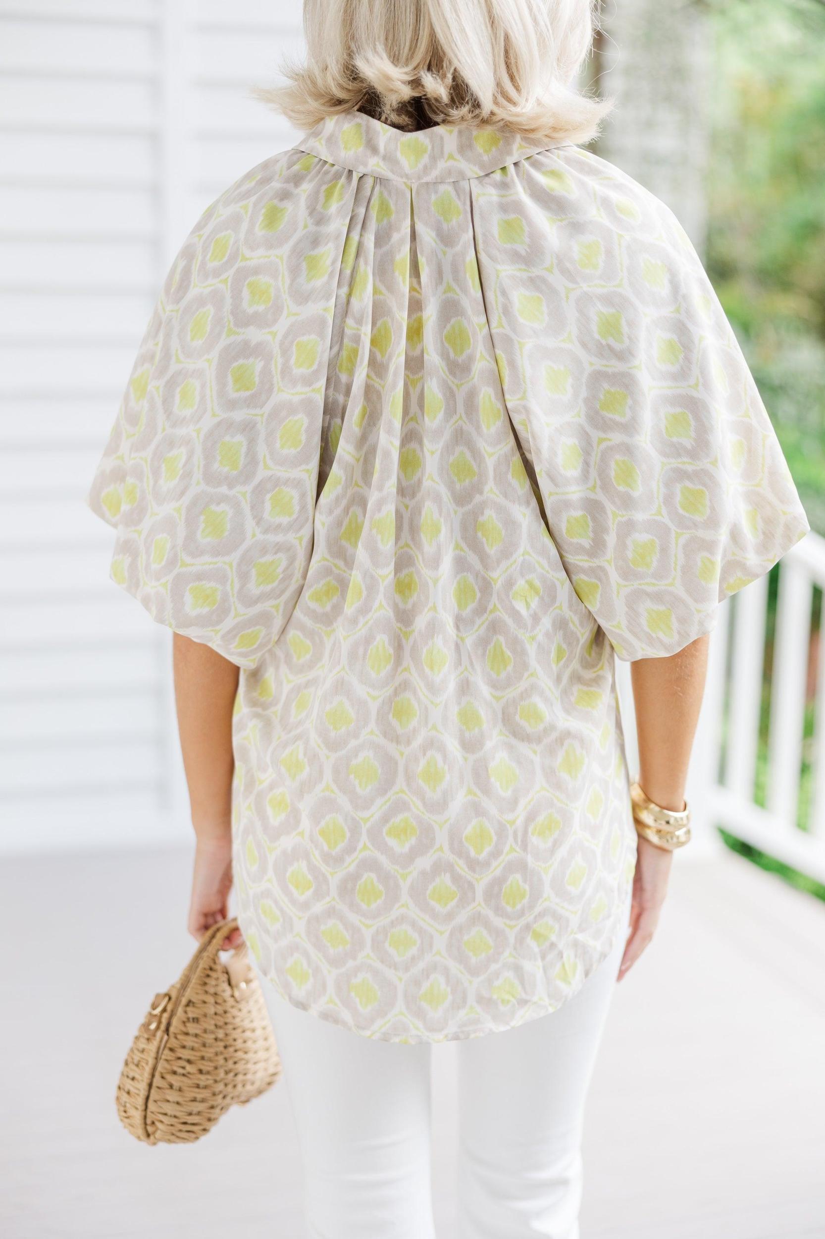 Catch Them Looking Soft Lime Green Abstract Blouse Female Product Image