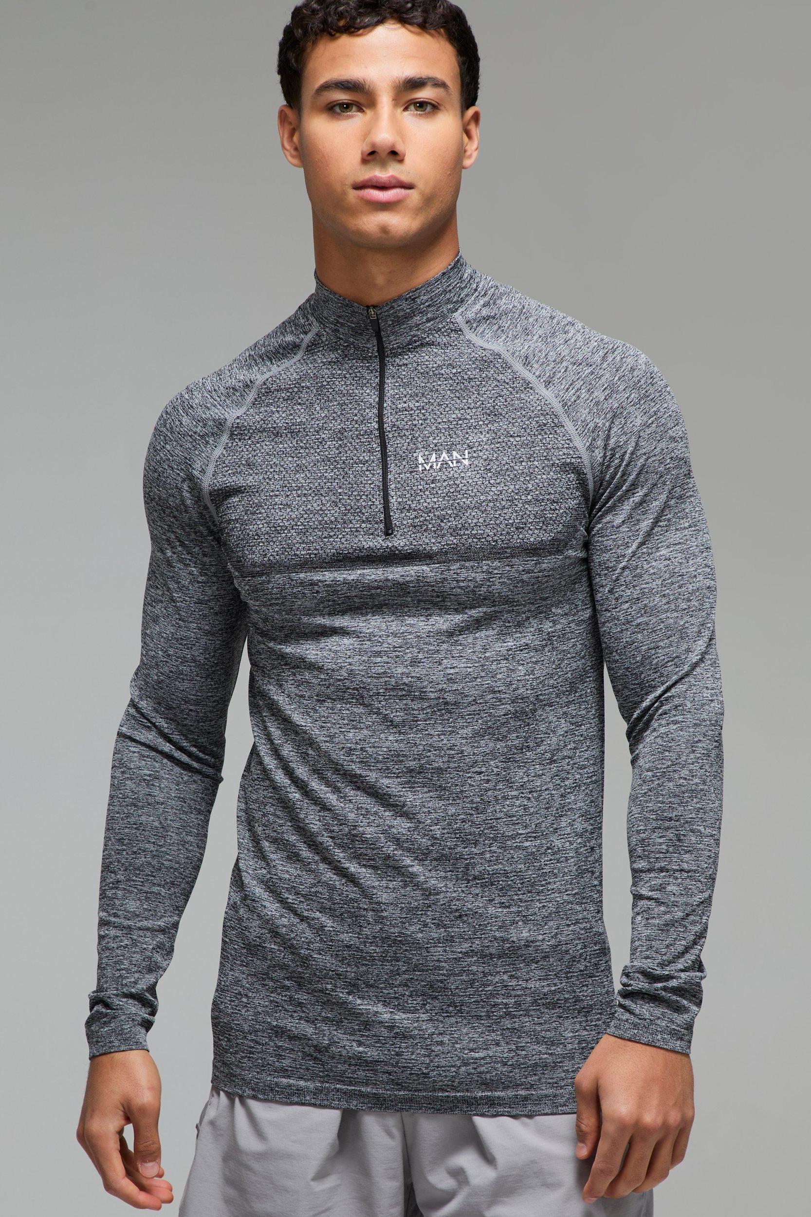 Mens Man Active Muscle Fit Seamless Marl 1/4 Zip - Black Product Image