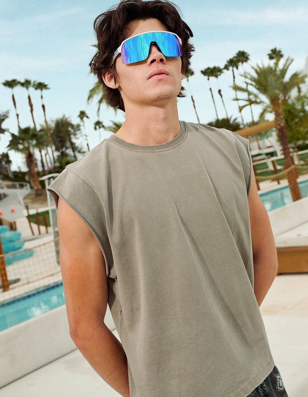 RSQ Mens Washed Cropped Muscle Tee - OLIVE Product Image