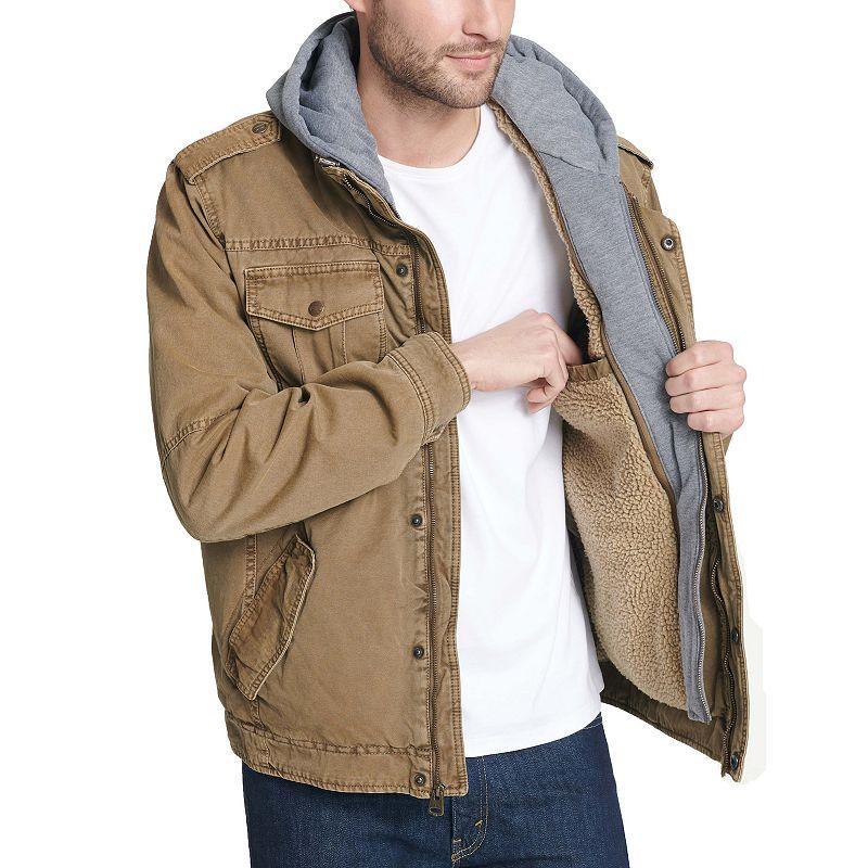 Men's Levi's® Washed Cotton Sherpa-Lined Hooded Trucker Jacket, Size: Large, Brown Camo Product Image