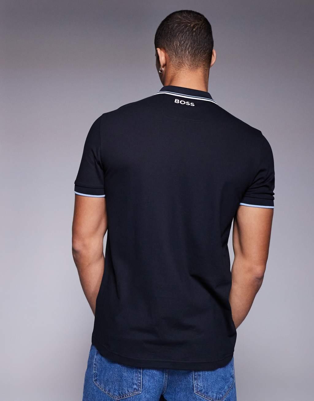 BOSS Green Paddy Pro tipped pique polo regular fit in navy Product Image