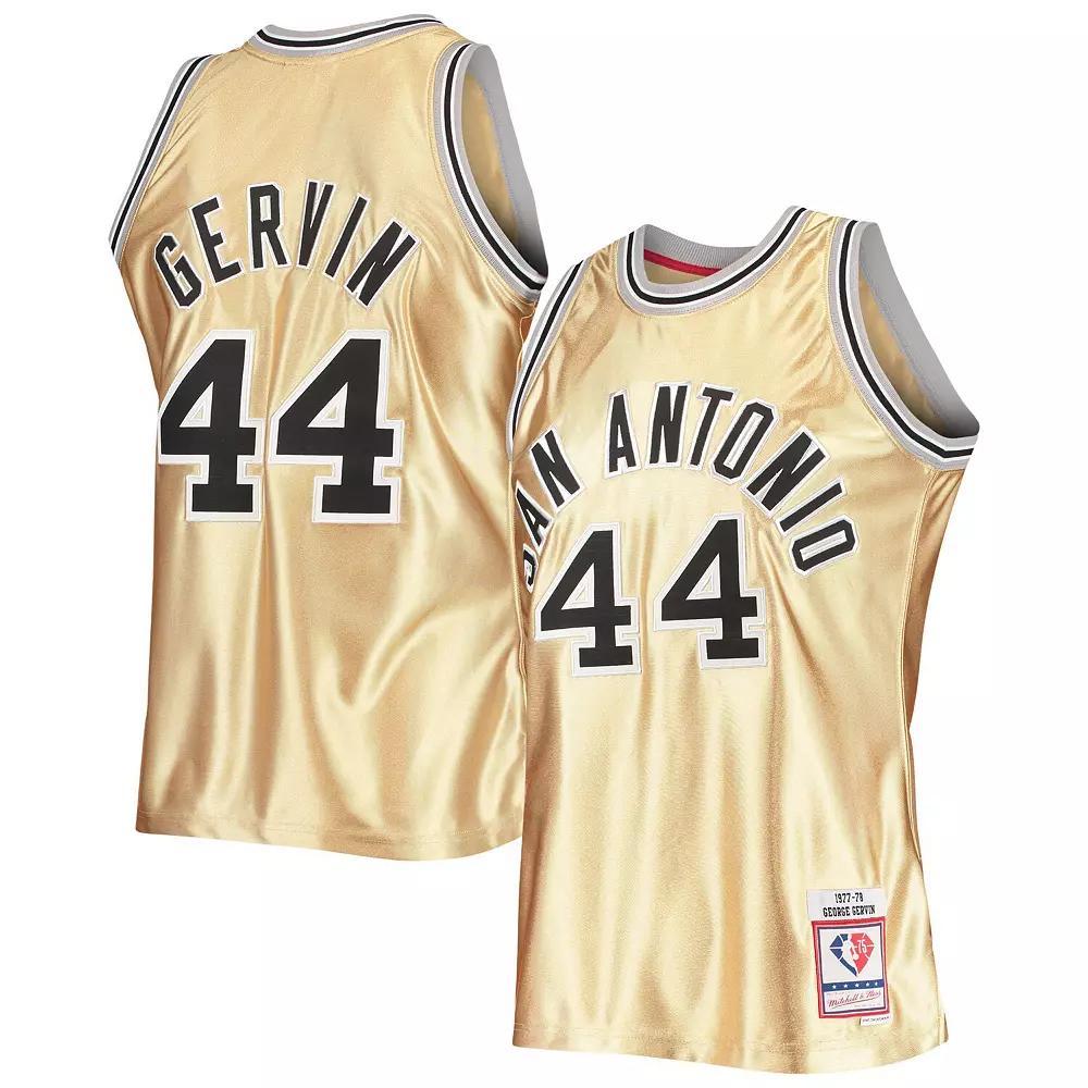 Men's Mitchell & Ness George Gervin Gold San Antonio Spurs 75th Anniversary 1977-78 Hardwood Classics Swingman Jersey, Size: Small Product Image