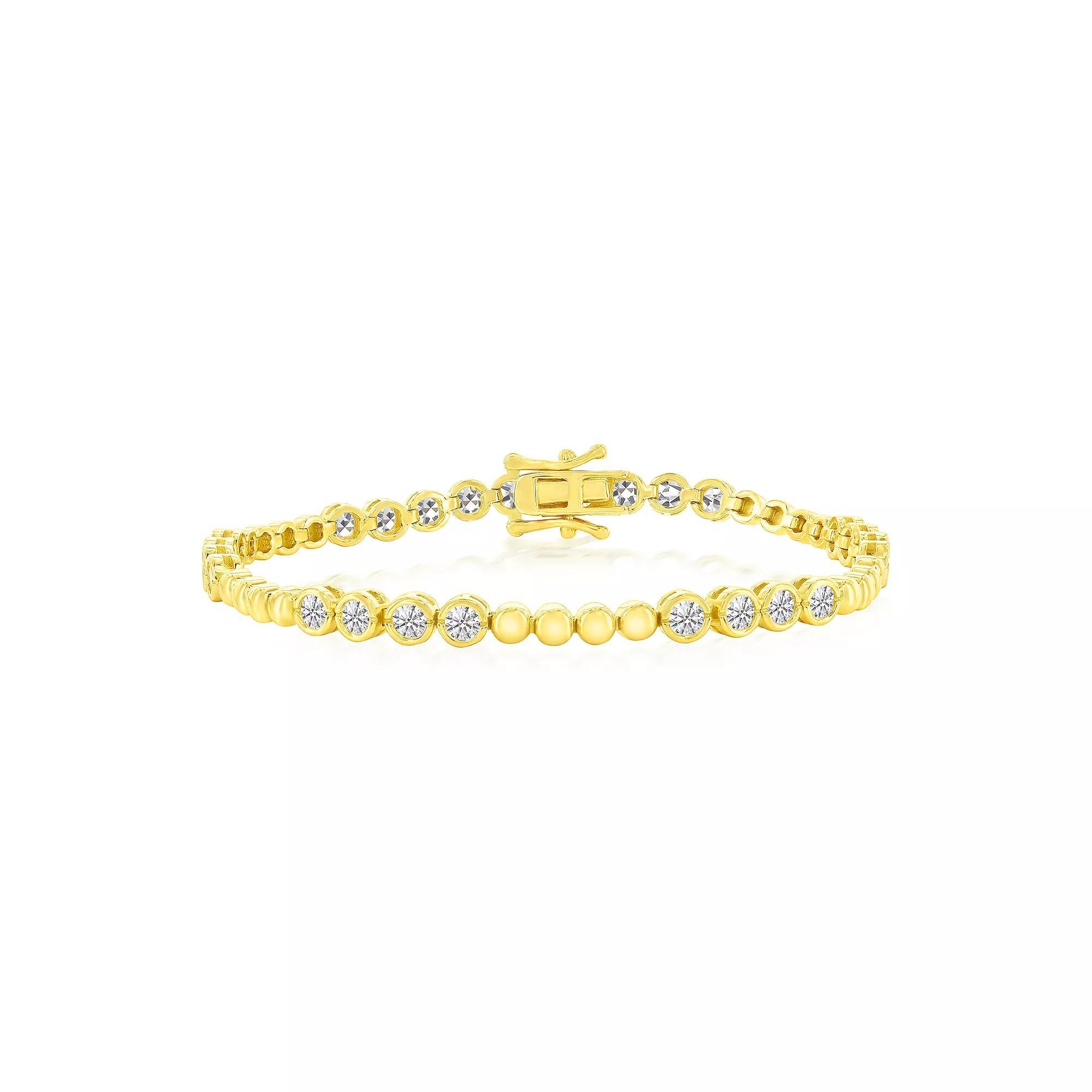 Argento Bella Gold Tone Sterling Silver Cubic Zirconia Bezel Link Bracelet, Women's, Size: 7" Product Image