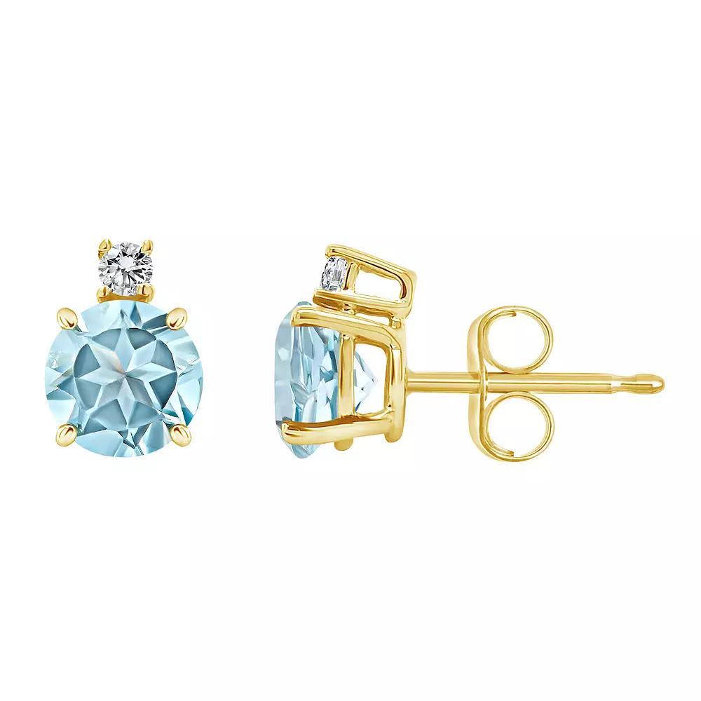 Celebration Gems 14k Gold Aquamarine & Diamond Accent Stud Earrings, Women's Product Image