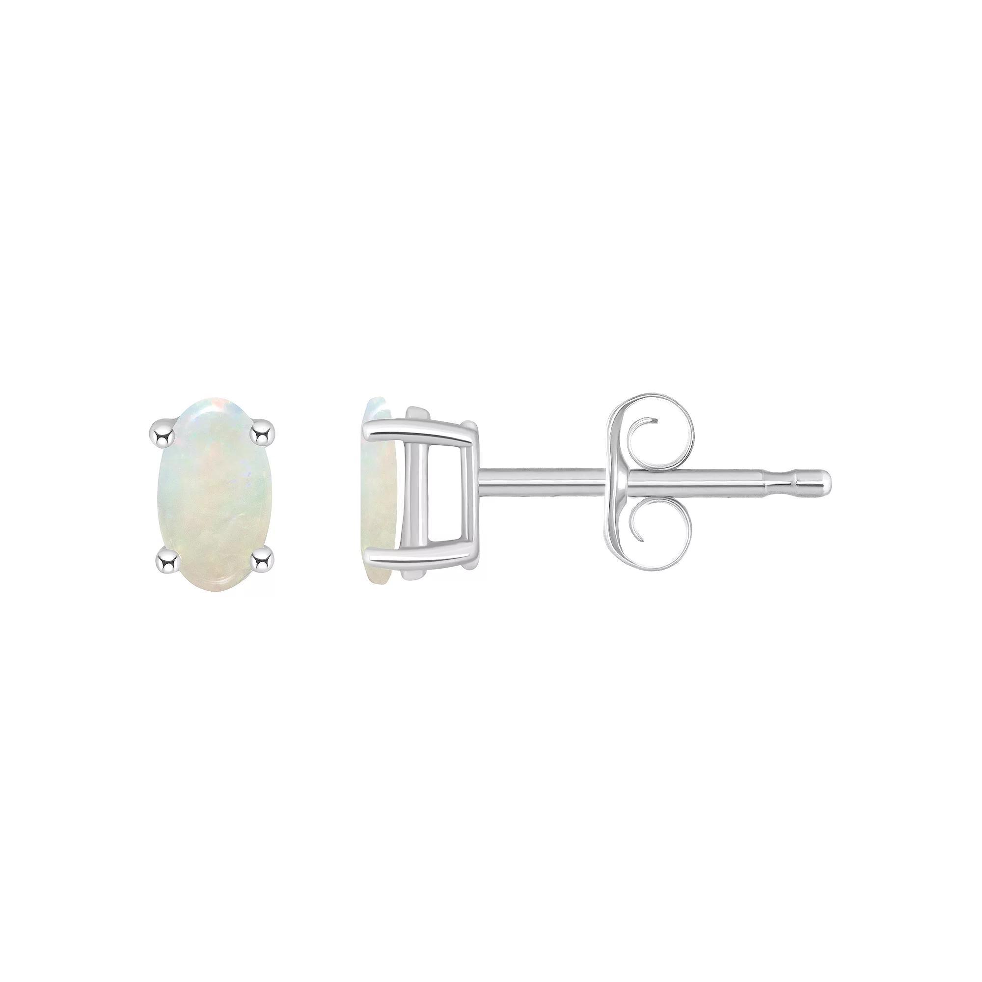 14k White Gold Oval Birthstone Stud Earrings, Women's, White Topaz Apr Product Image
