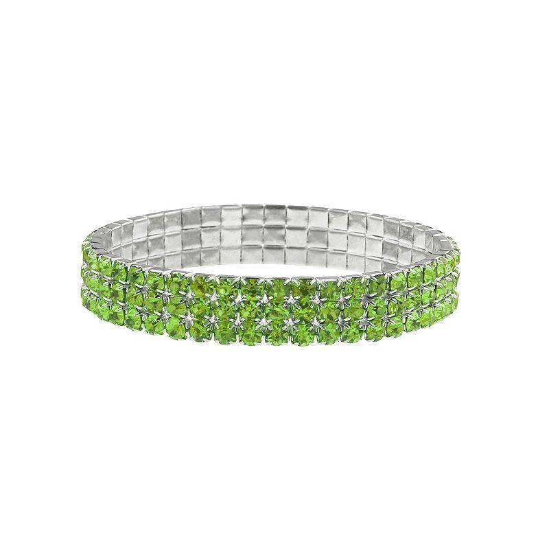 1928 Silver Tone Green Rhinestone Stretch Bracelet, Womens Product Image