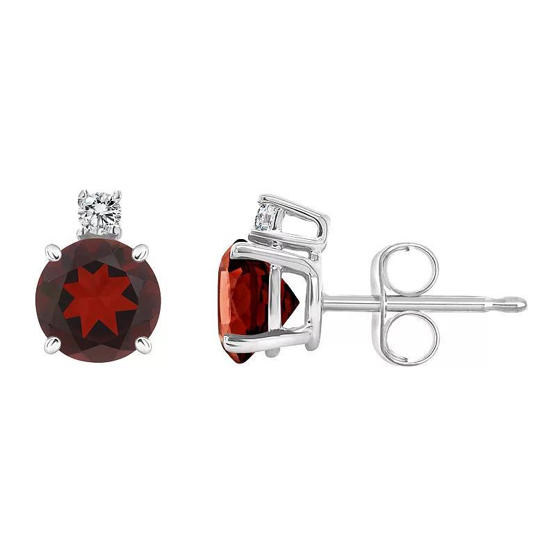 Celebration Gems 14k Gold Garnet & Diamond Accent Stud Earrings, Womens Product Image