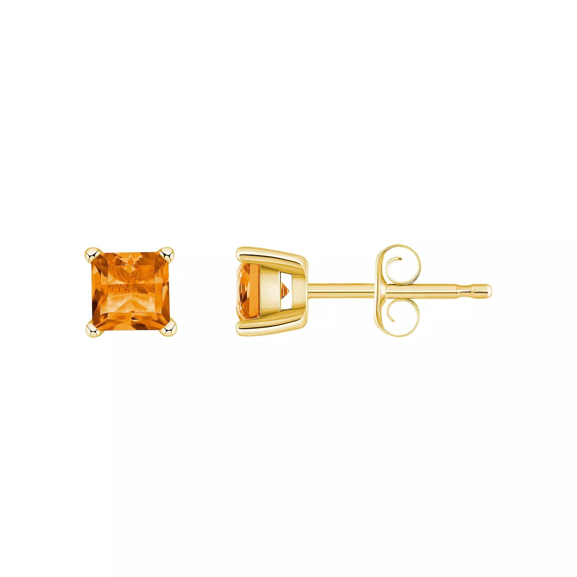 14k Gold 4 mm Princess Cut Amethyst Stud Earrings, Women's, 14k Yellow Gold Product Image