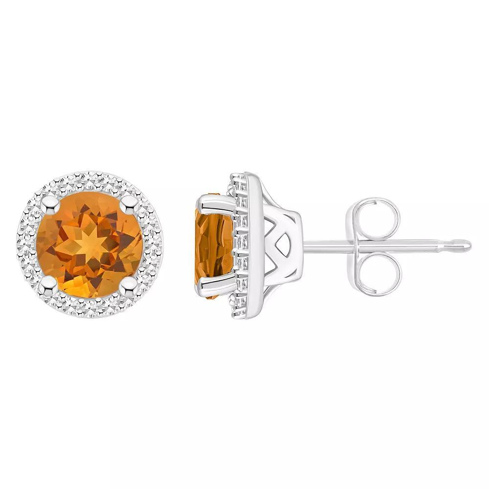 Celebration Gems Sterling Silver Gemstone & 1/5 Carat T.W. Diamond 6mm Halo Stud Earrings, Women's, Blue Topaz Product Image