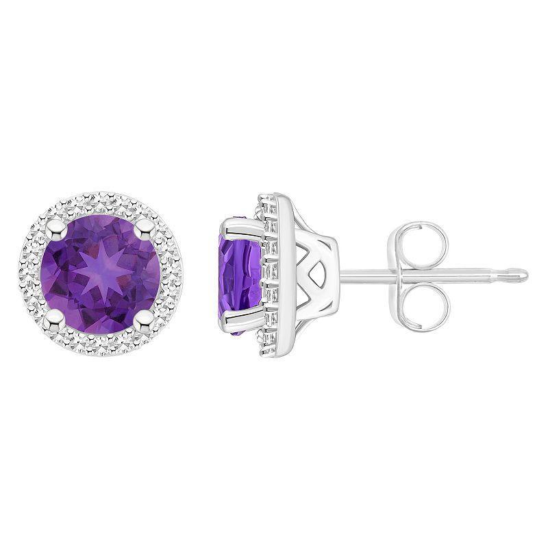 Celebration Gems Sterling Silver Gemstone & 1/5 Carat T.W. Diamond 6mm Halo Stud Earrings, Women's, Blue Topaz Product Image