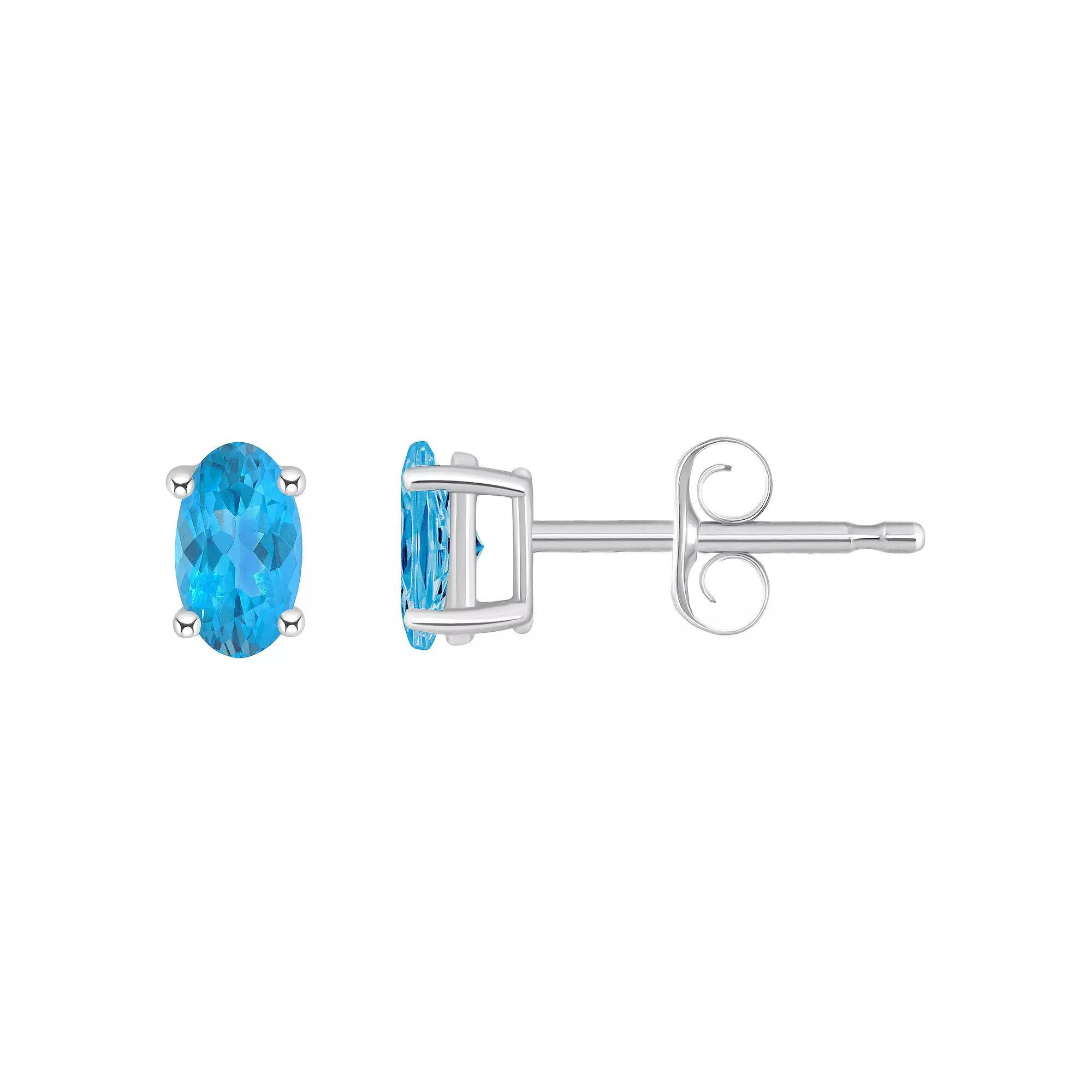 14k White Gold Oval Birthstone Stud Earrings, Women's, Blue Topaz Dec Product Image