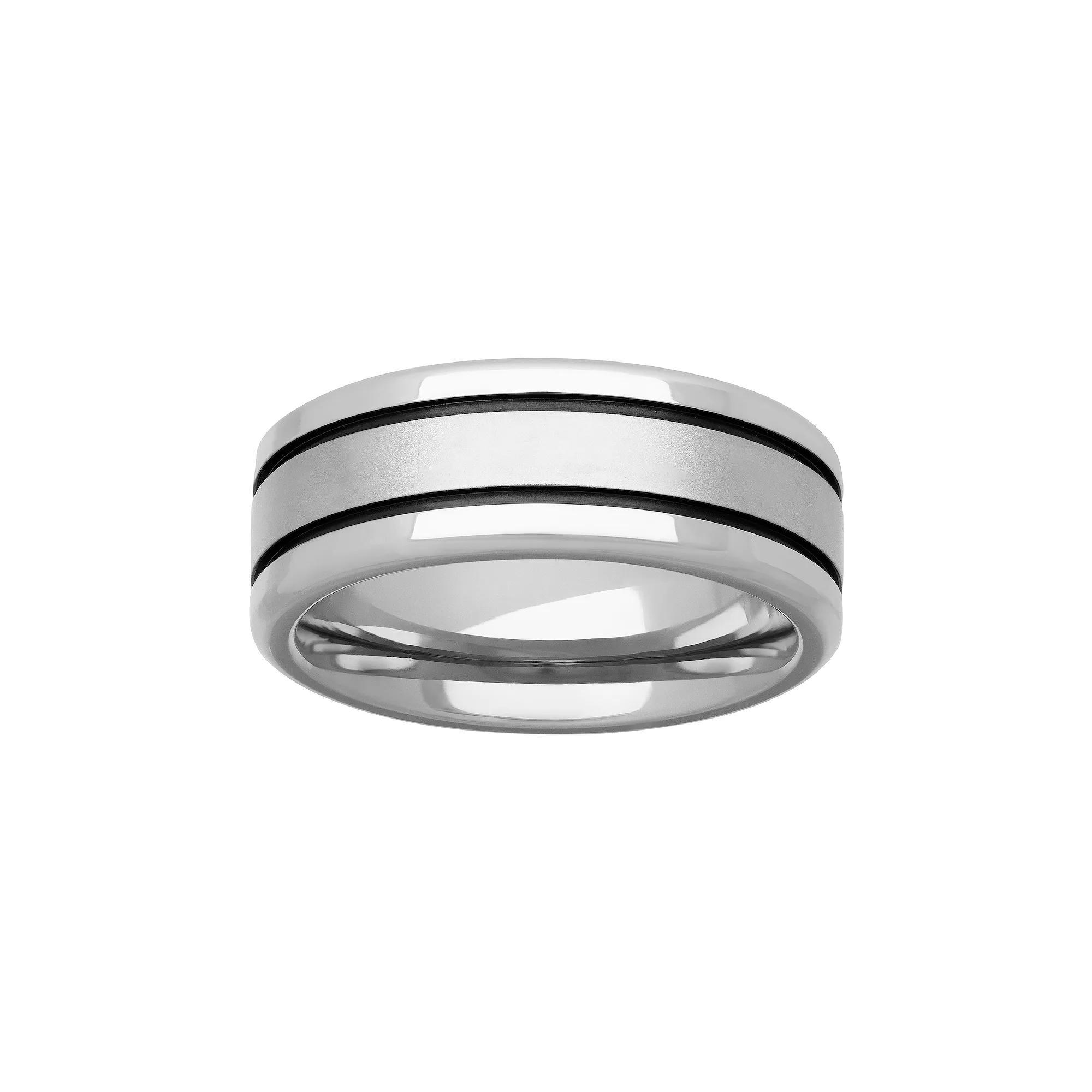 Men's Stainless Steel & Brown PVD Stripes Band Ring, Size: 10 Product Image